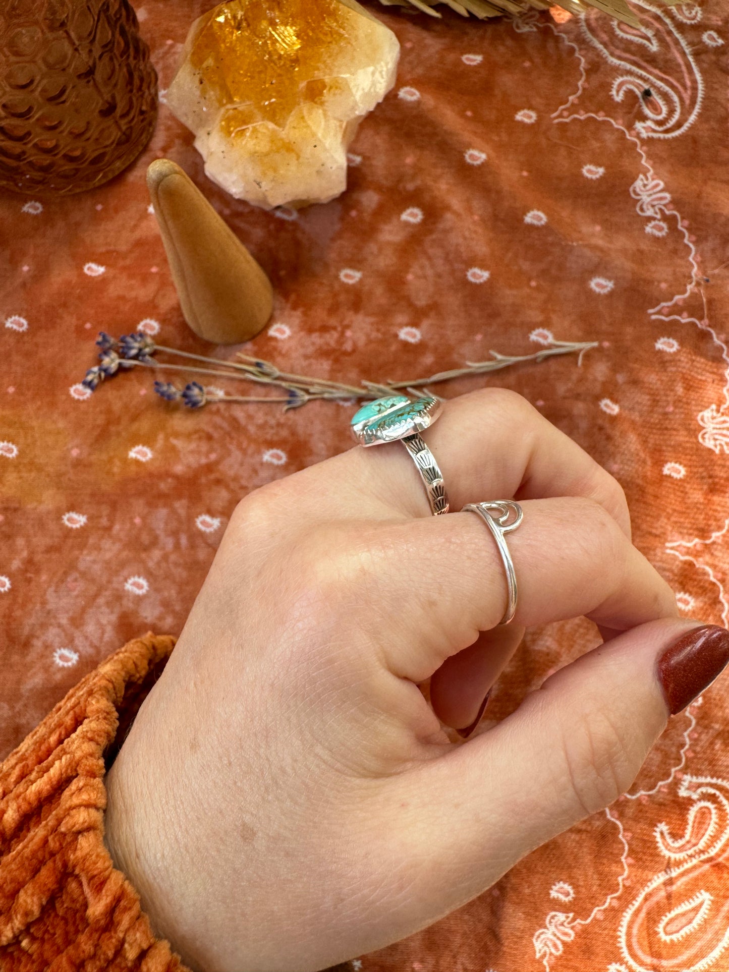 Carico Lake and #8 "Sisters" Turquoise Ring - Size 6-6 1/2