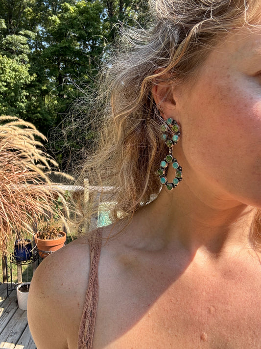 Kingman Turquoise Chia Statement Earrings - 2 tier