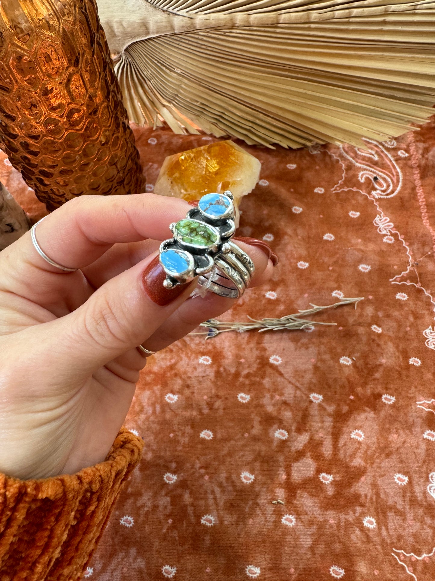 Golden Hills and Sonoran Gold Turquoise Statement Ring - Size 8 1/2