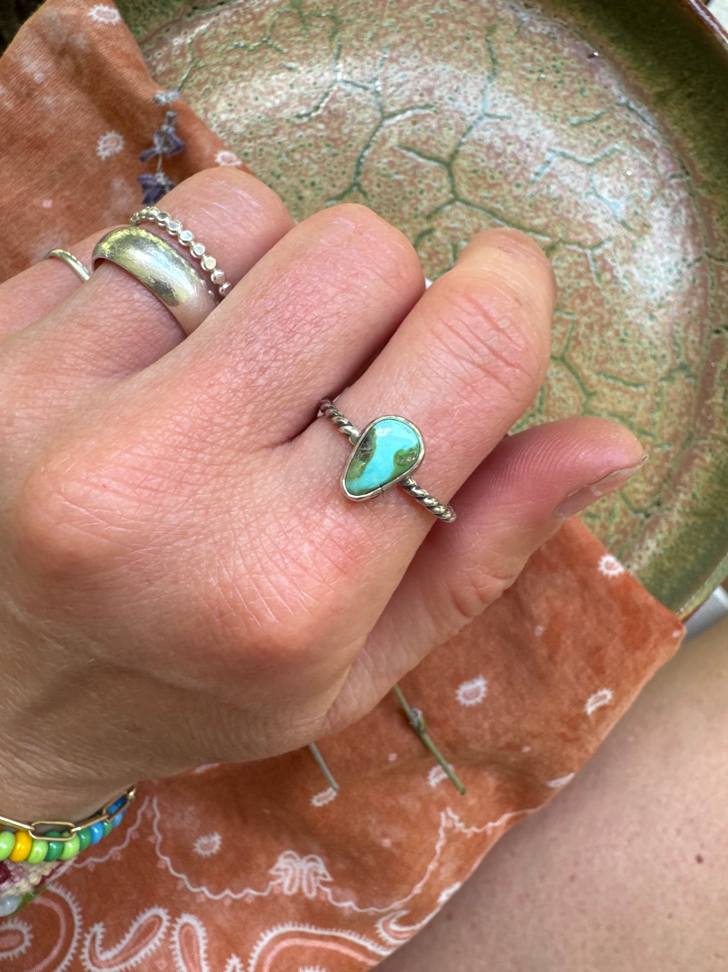 Sonoran Gold Turquoise Stacker Ring - Size 7 3/4