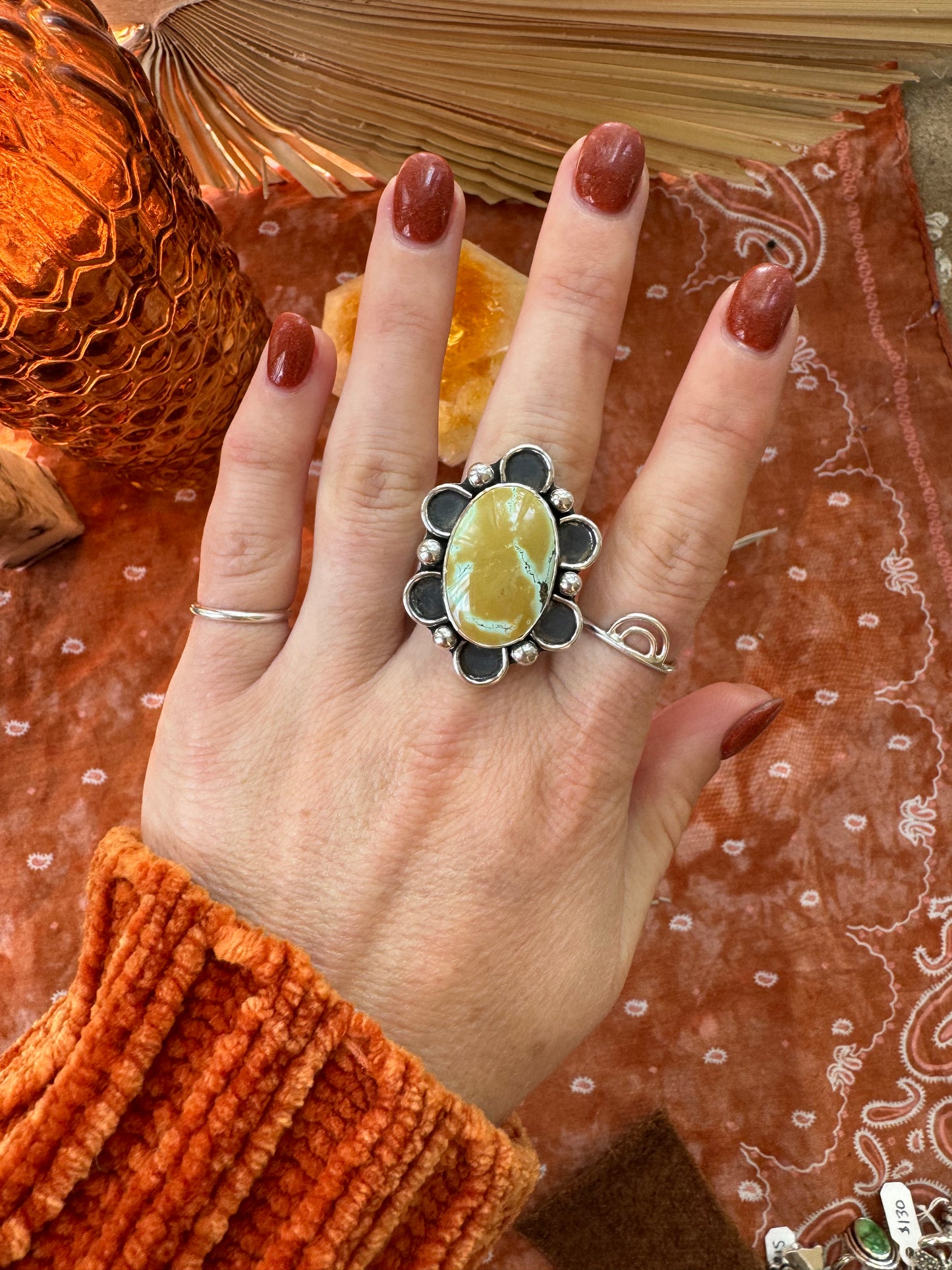 Treasure Mountain Turquoise "Bloom" Statement Ring - Size 8 1/2