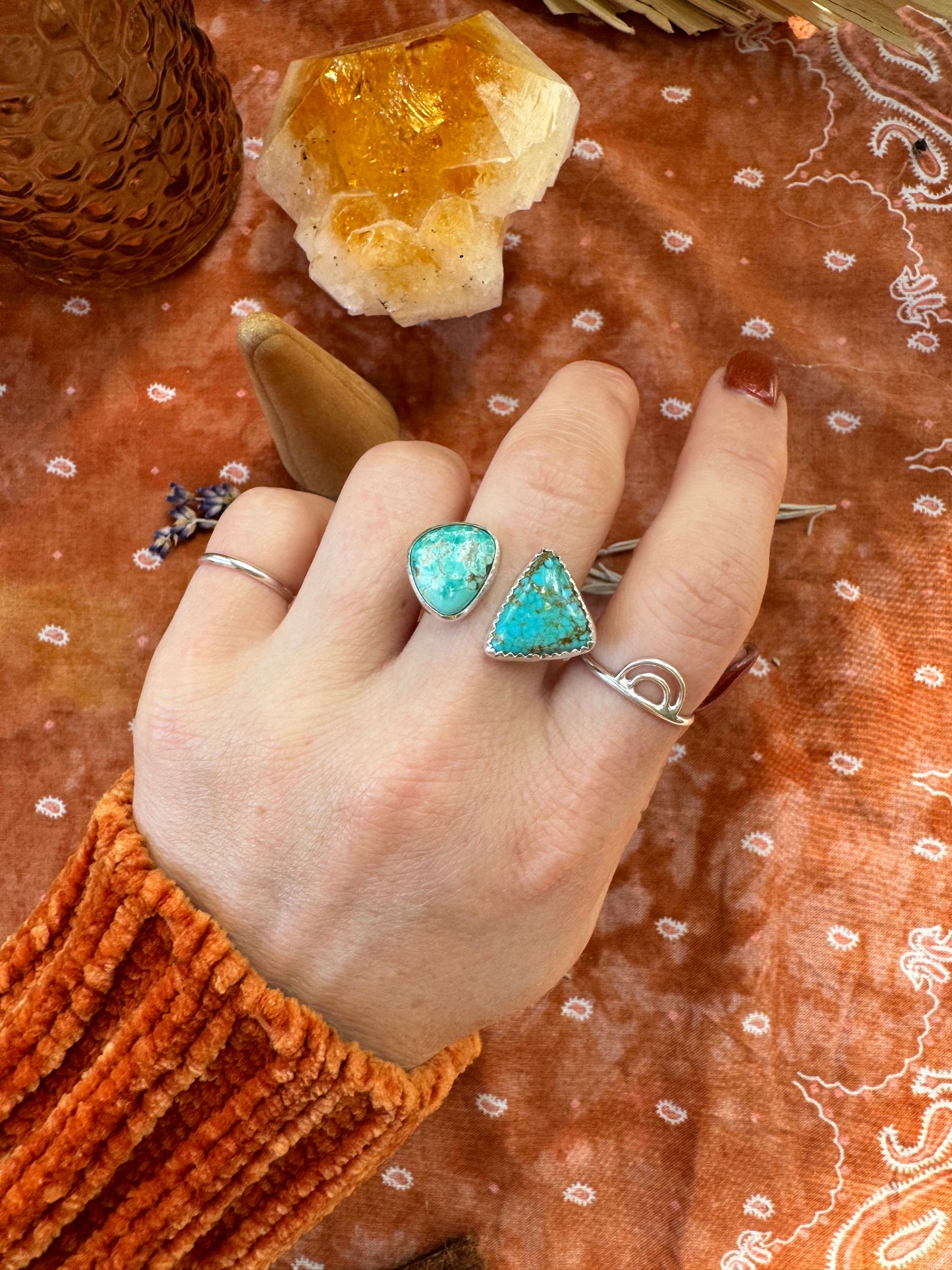 Carico Lake and #8 "Sisters" Turquoise Ring - Size 6-6 1/2