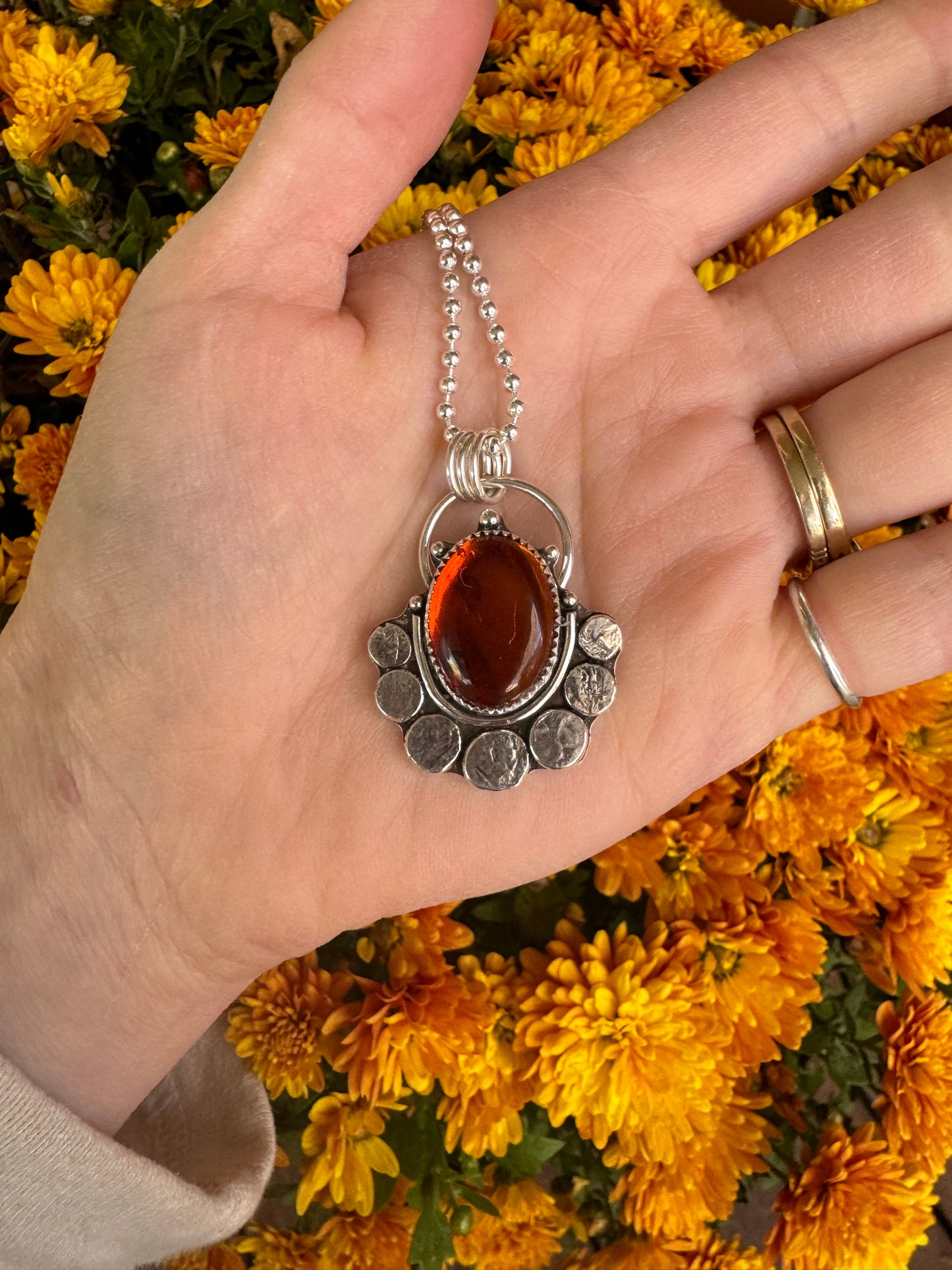 Amber “Lassen” Pendant - 18" Bead Chain