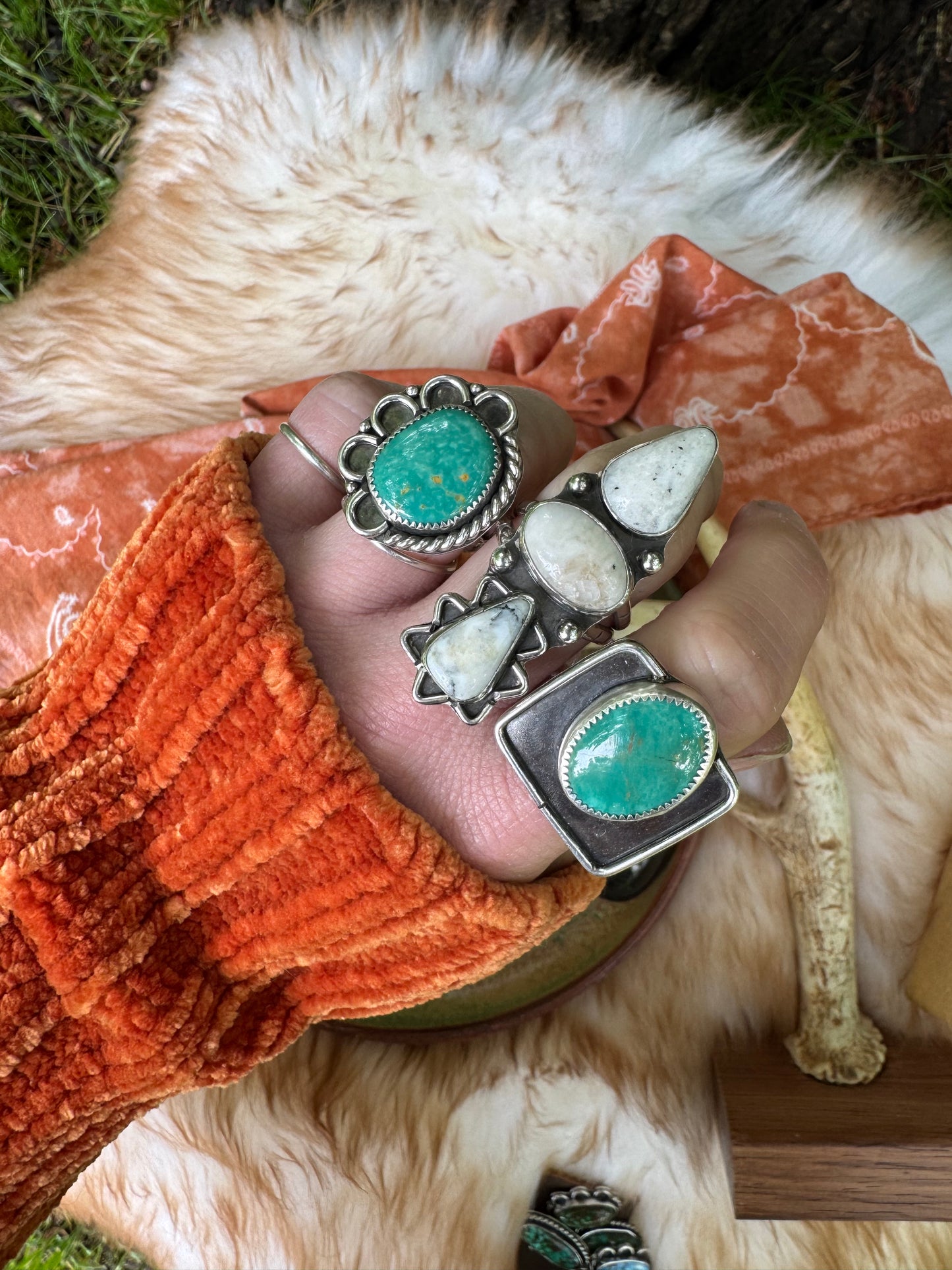White Buffalo "Rattle Snake" Ring - size 9