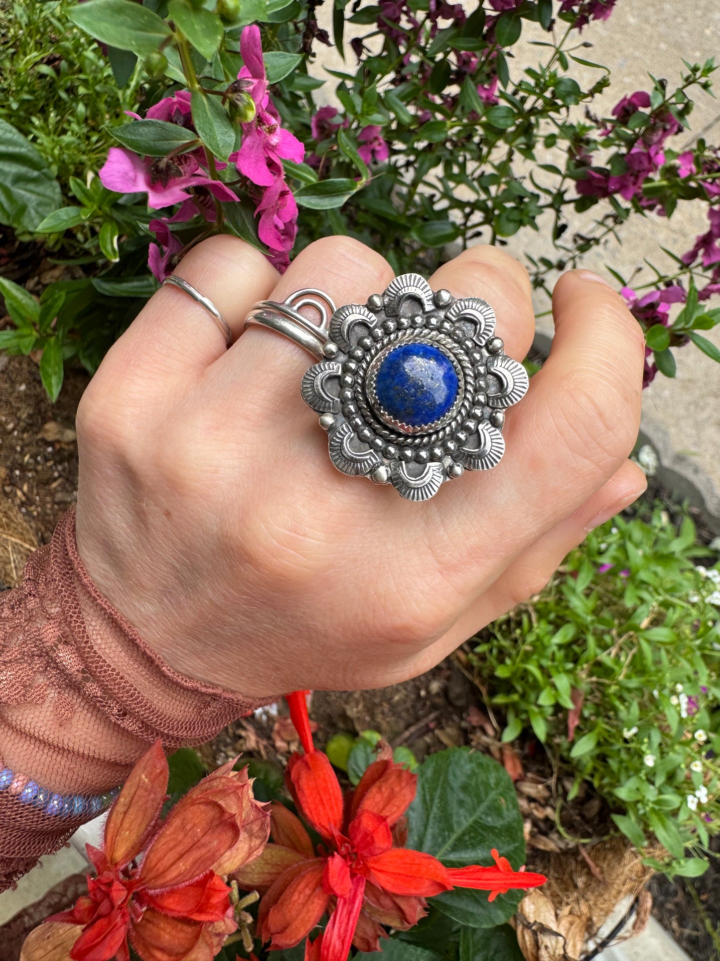 Lapis Lazuli Statement Ring - Size 7 1/2 - 8 1/2