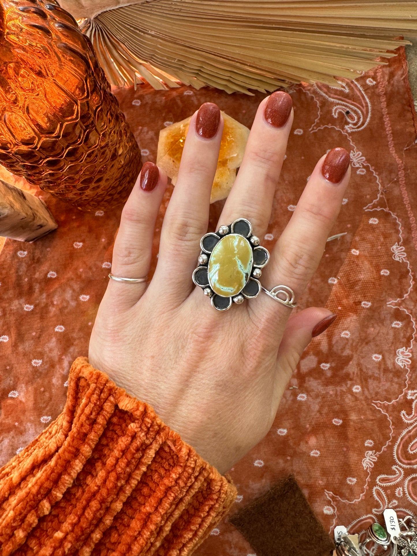 Treasure Mountain Turquoise "Bloom" Statement Ring - Size 8 1/2