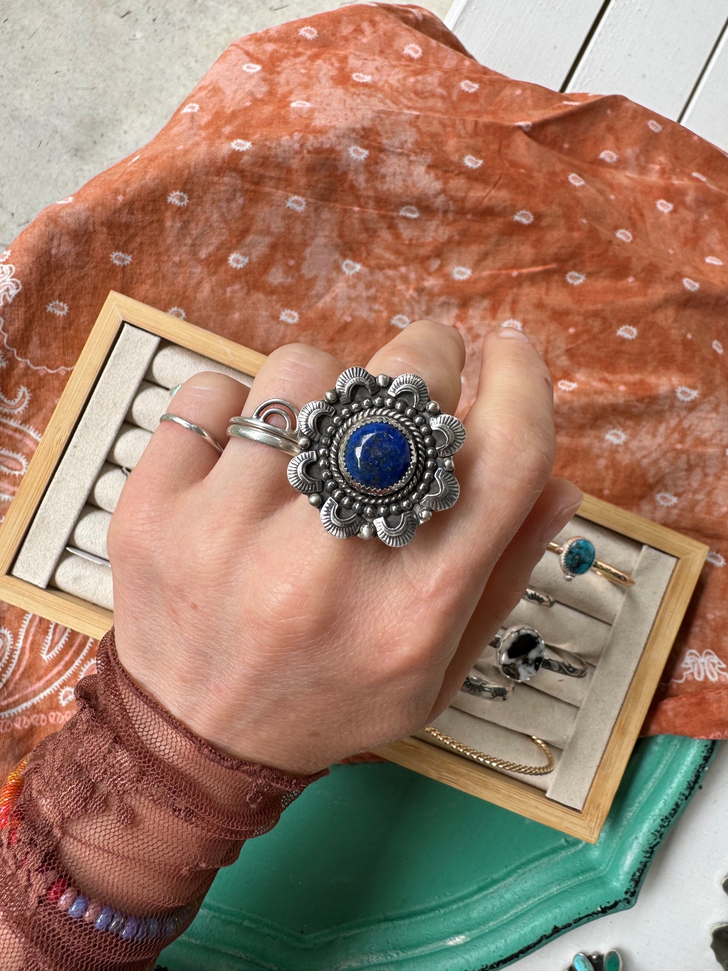 Lapis Lazuli Statement Ring - Size 7 1/2 - 8 1/2