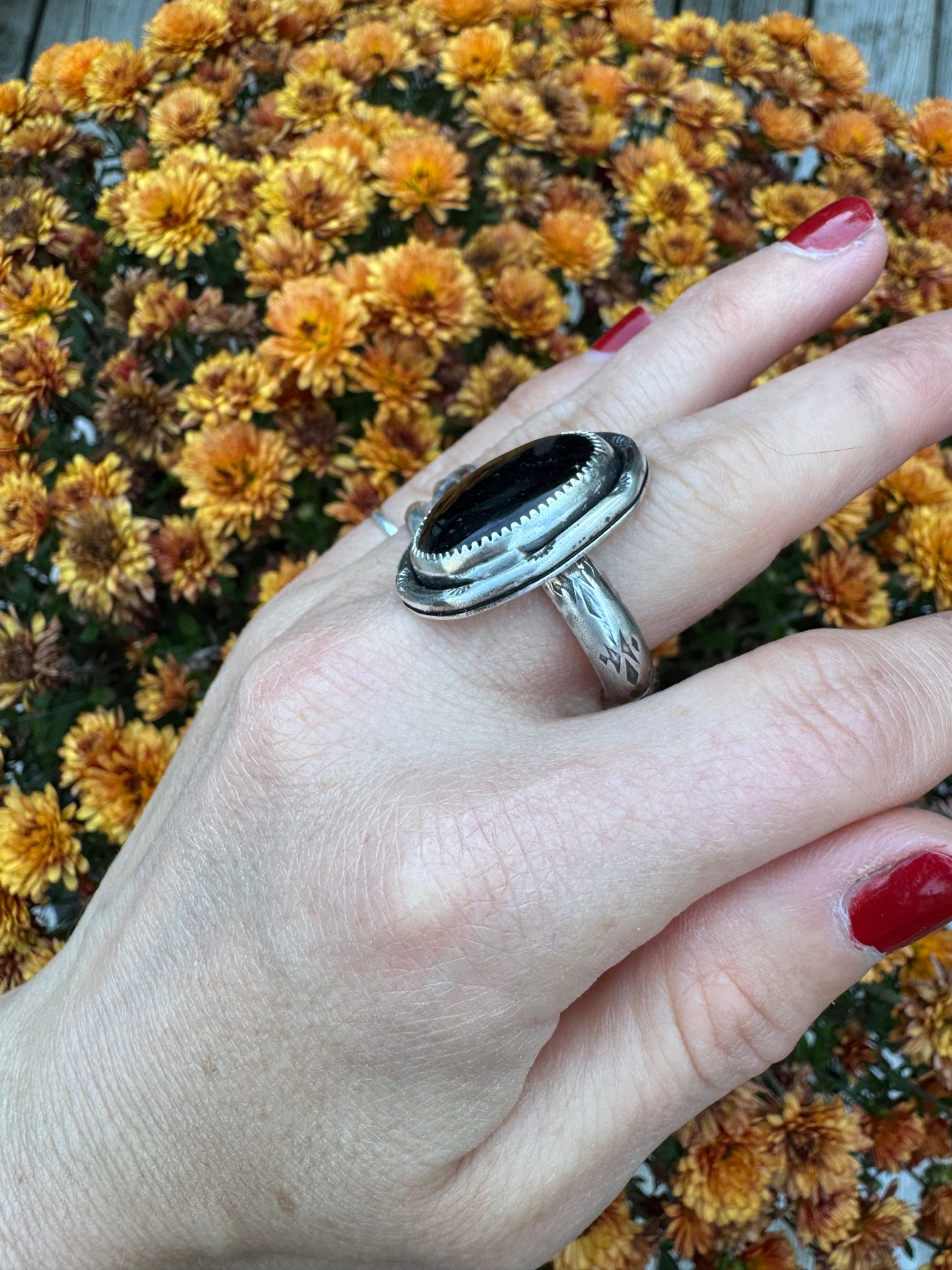 Black Tourmaline Statement Ring - Size 8 1/2