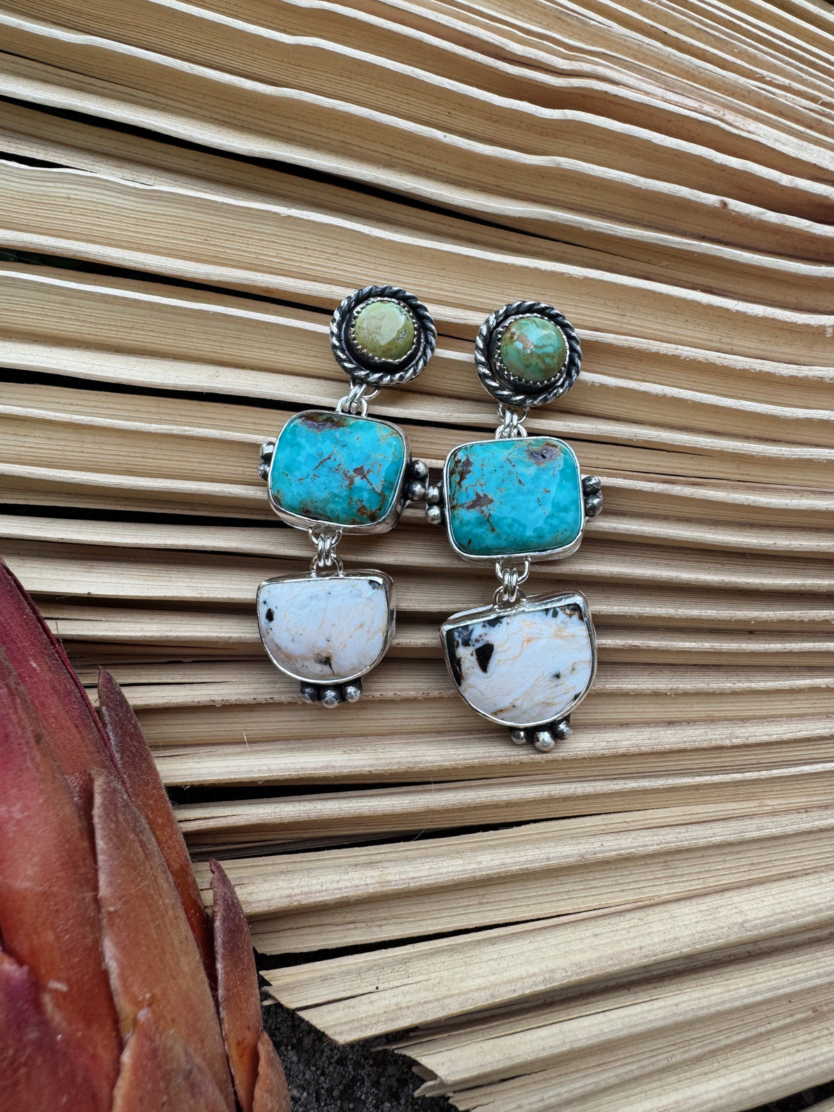White Buffalo + Turquoise Statement Earrings