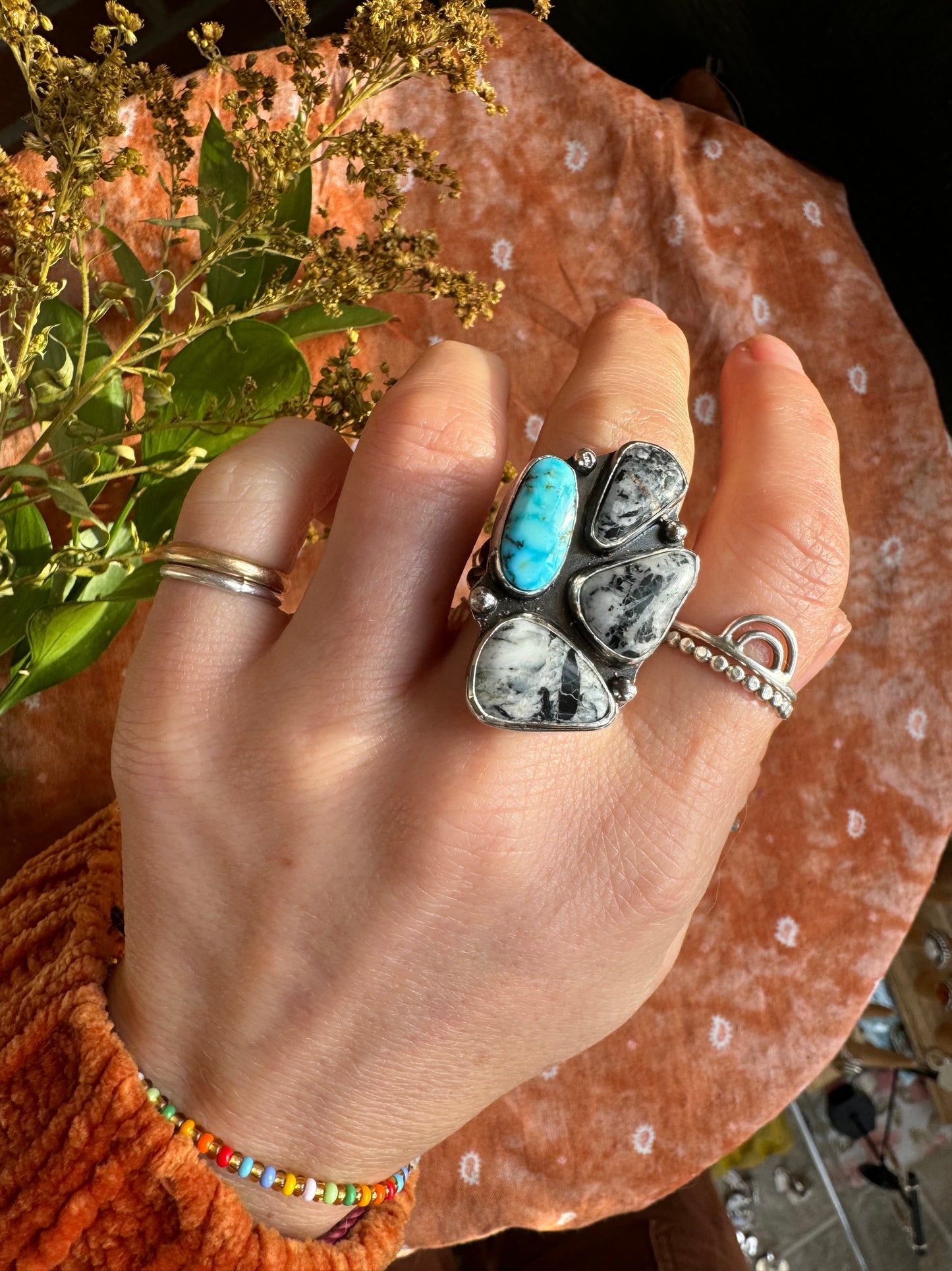 White Buffalo Turquoise Statement ring - Size 7 3/4