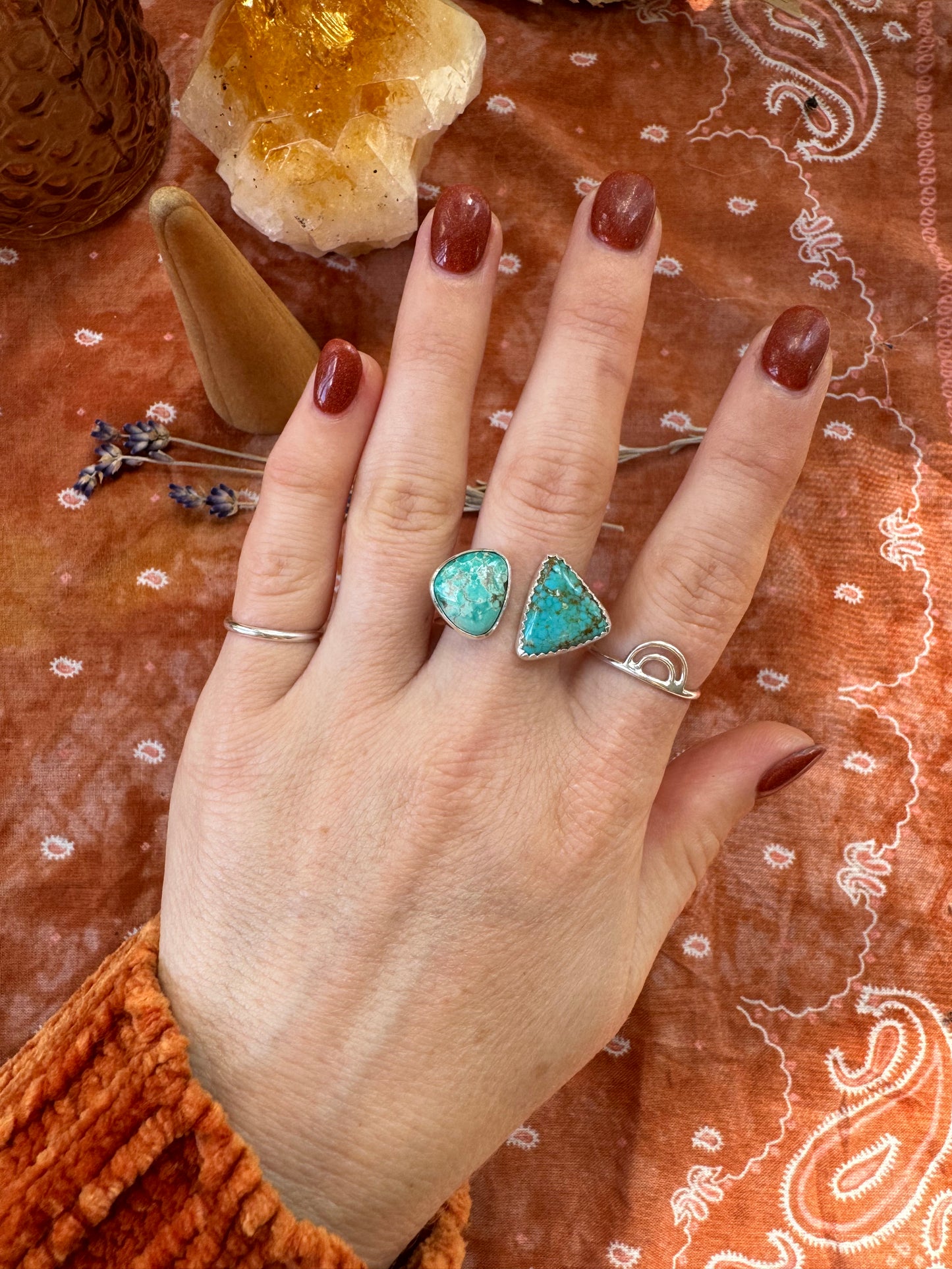Carico Lake and #8 "Sisters" Turquoise Ring - Size 6-6 1/2