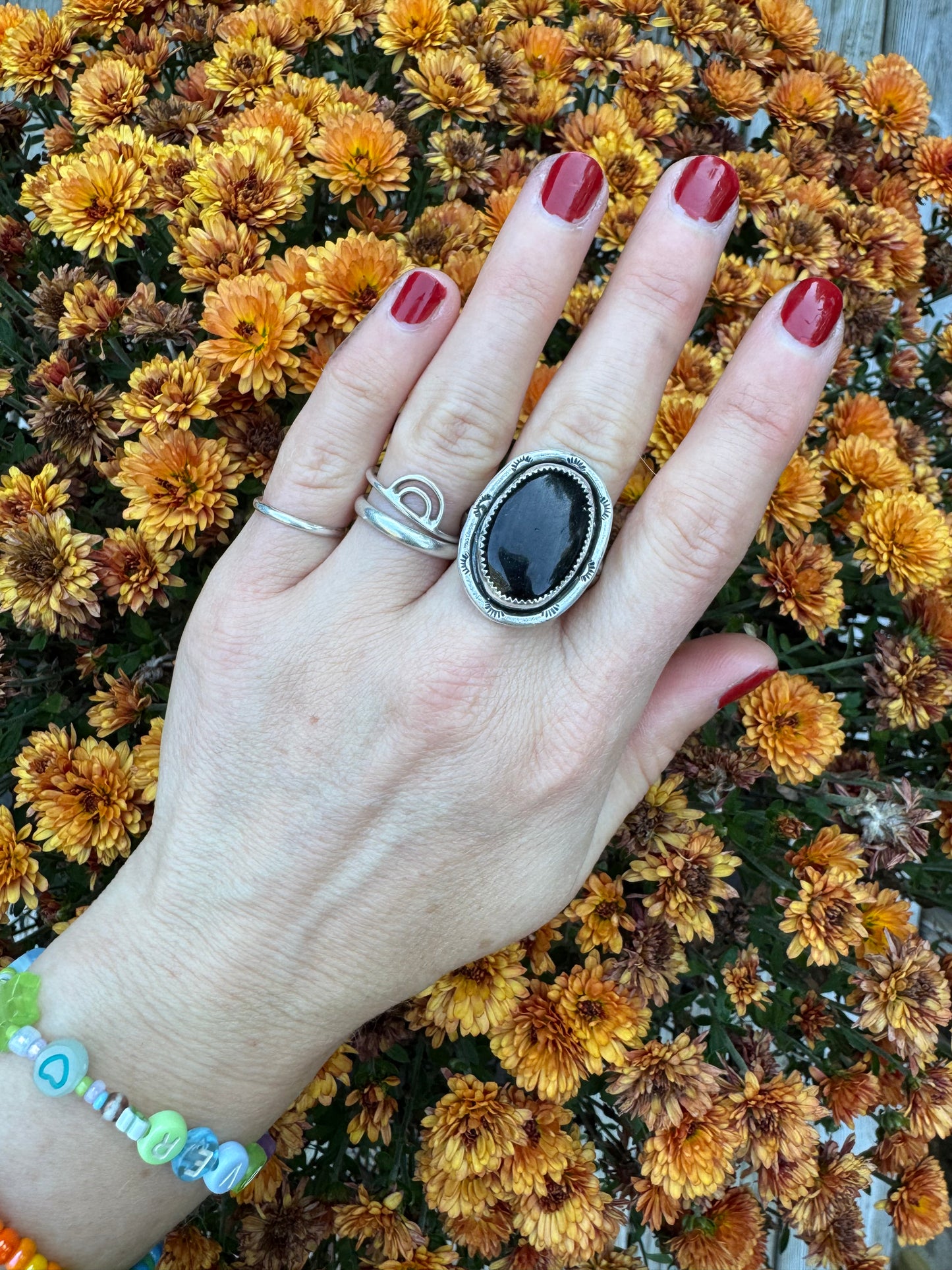 Black Tourmaline Statement Ring - Size 8 1/2