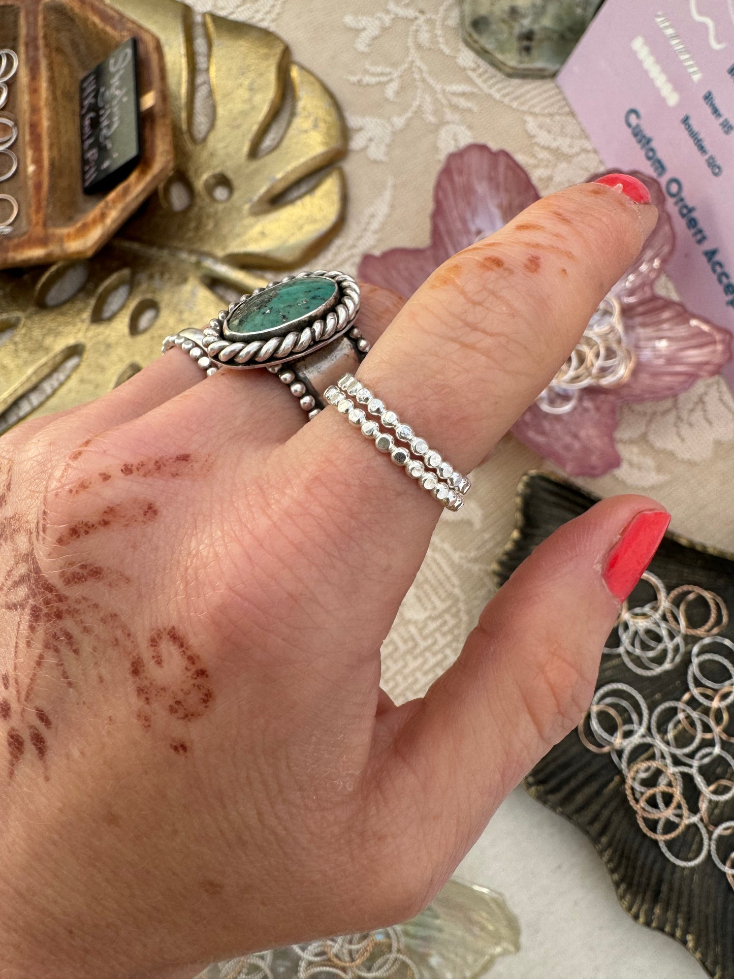 "Boulder" Sterling Silver Beaded Stacker Ring