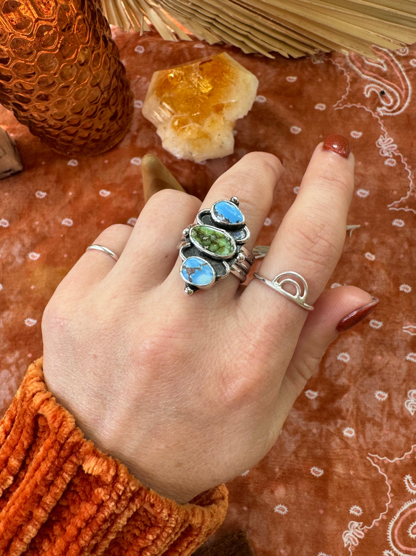 Golden Hills and Sonoran Gold Turquoise Statement Ring - Size 8 1/2