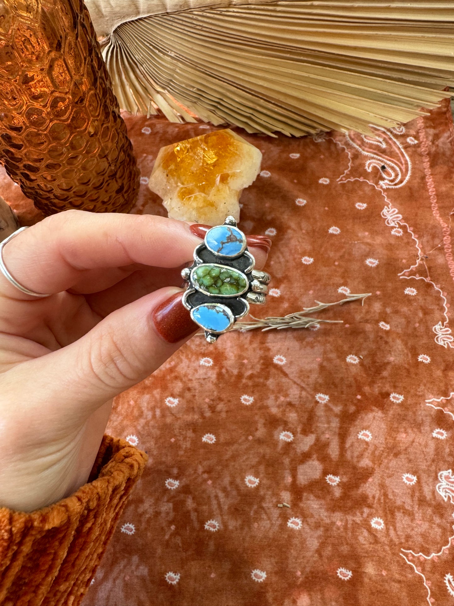Golden Hills and Sonoran Gold Turquoise Statement Ring - Size 8 1/2