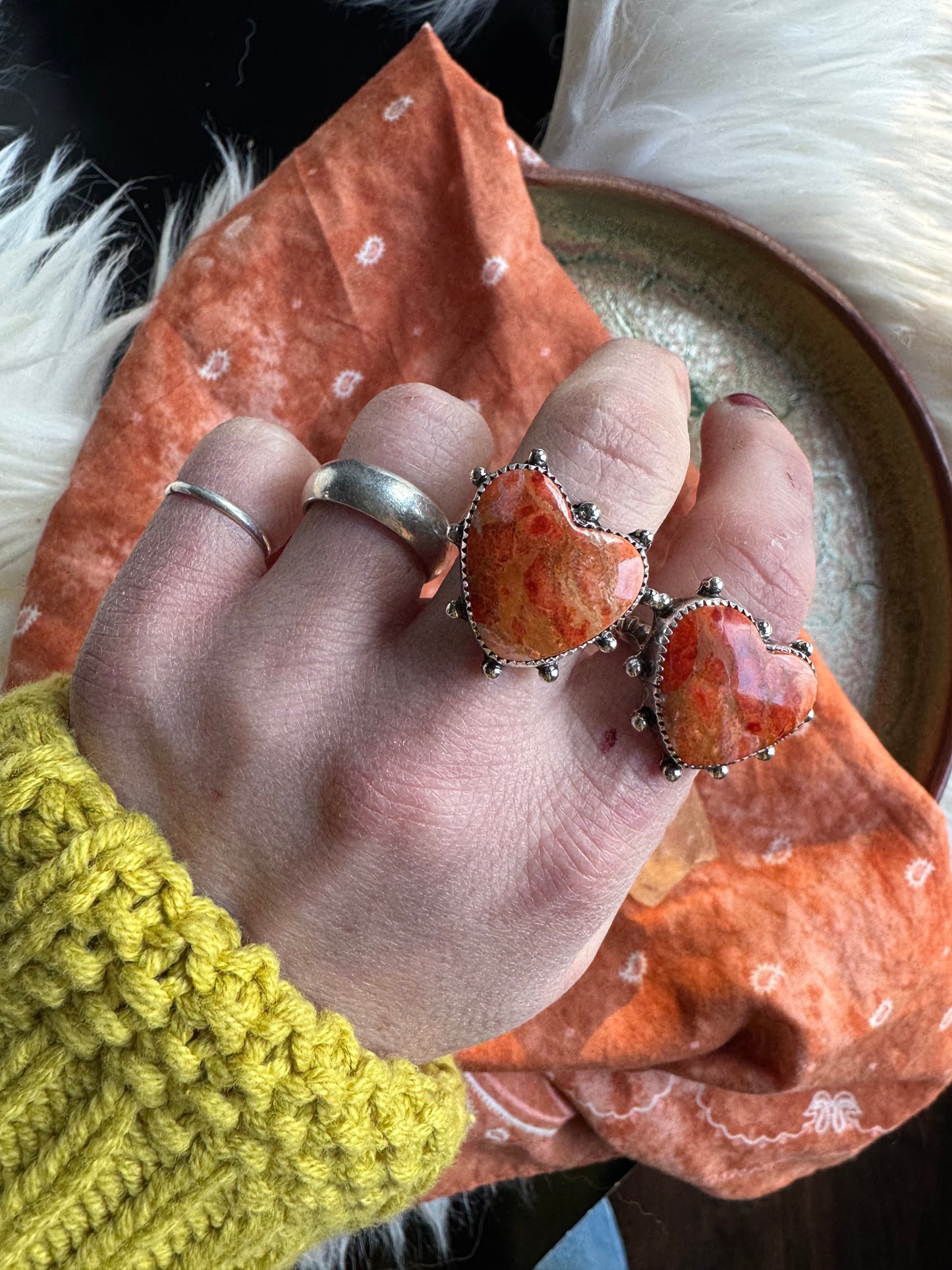 Coral Heart Swell Ring - size 6