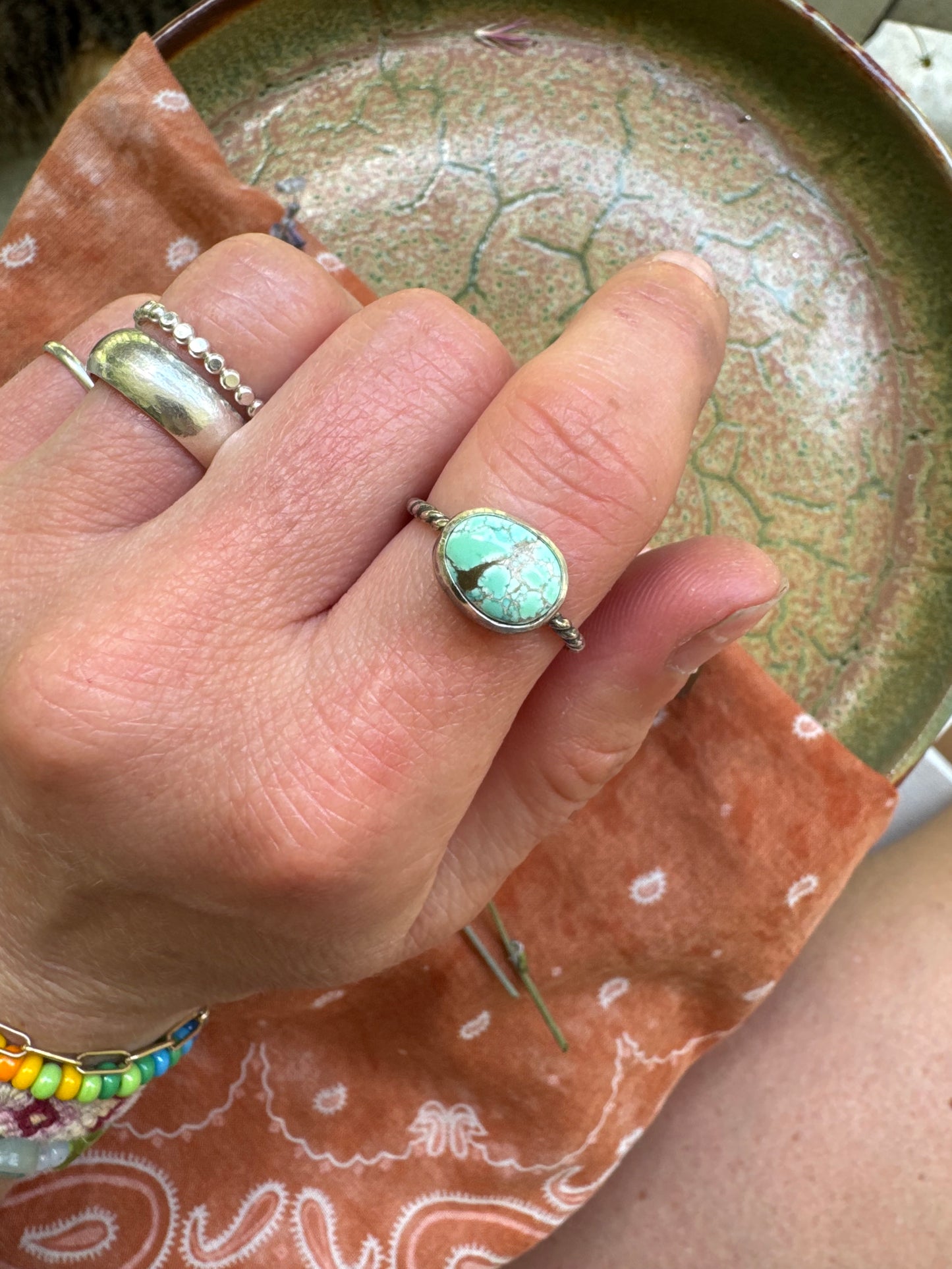 Carico Lake Turquoise Stacker Ring - Size 6 3/4