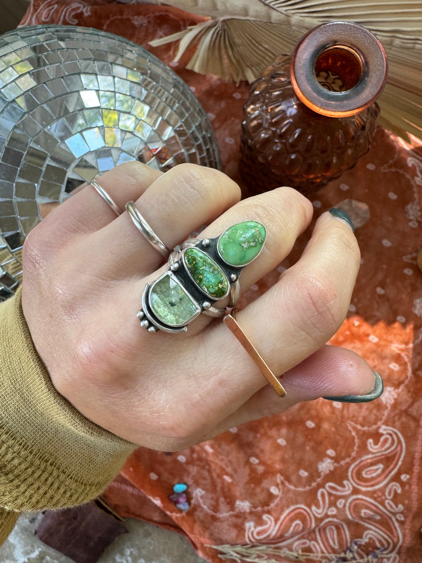 Kyanite + Sonoran Gold Turquoise Ring - Size 6 1/4