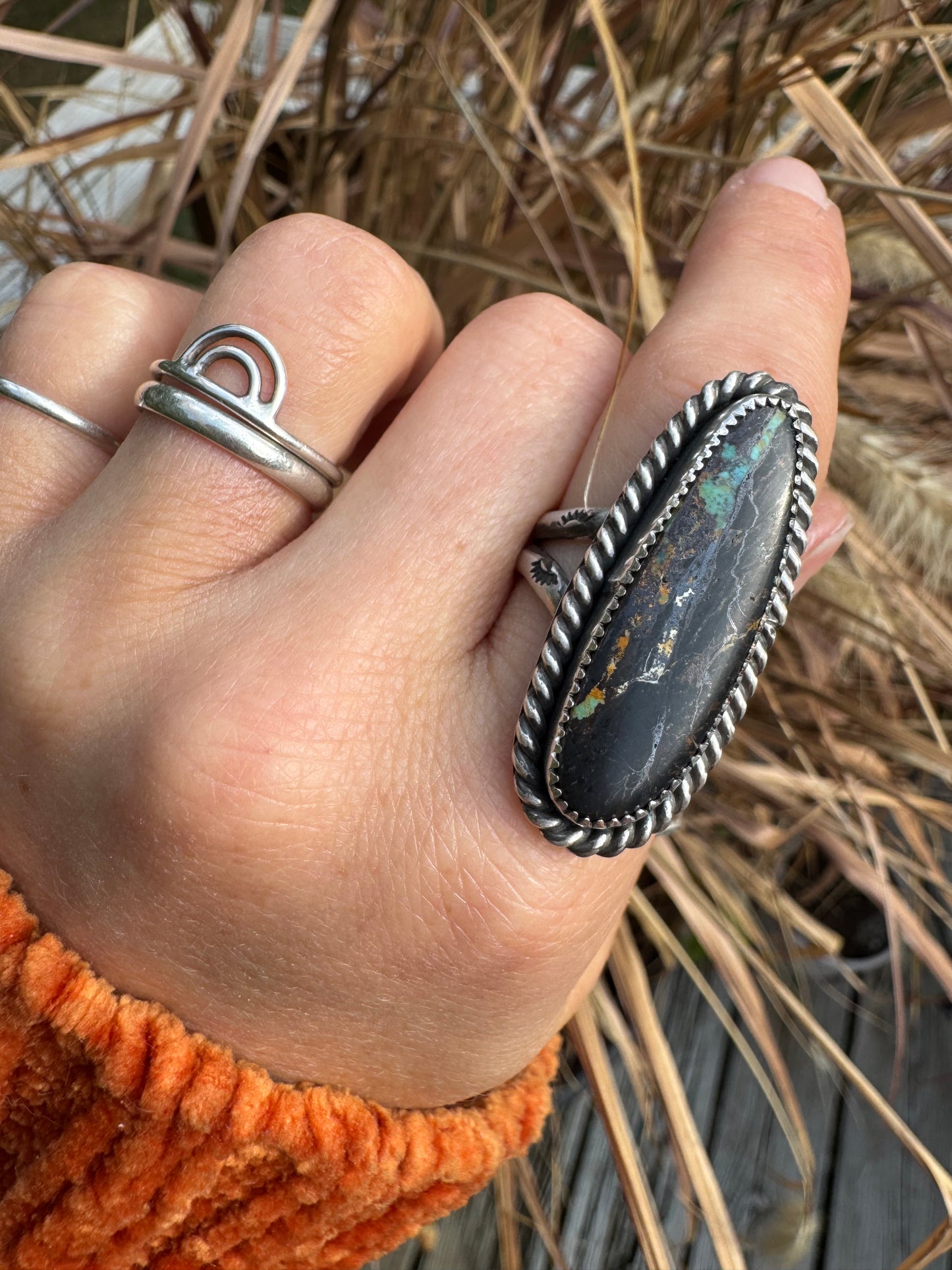 Black Jack Turquoise Statement Ring - Size 7