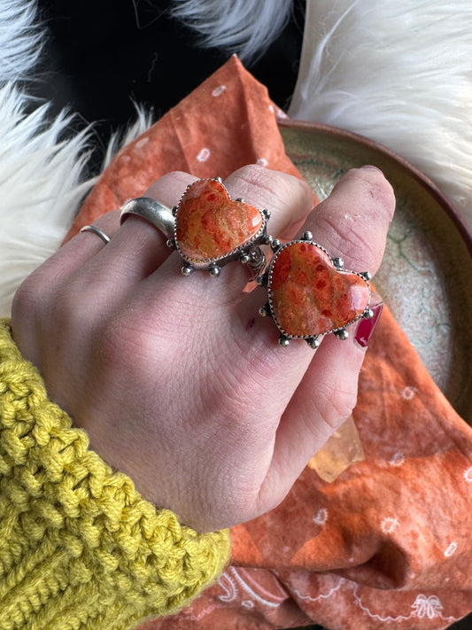 Coral Heart Swell Ring - size 6