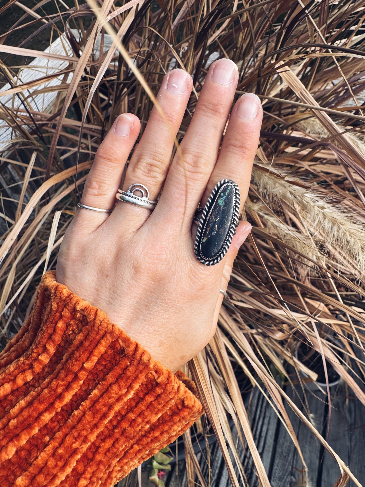 Black Jack Turquoise Statement Ring - Size 7