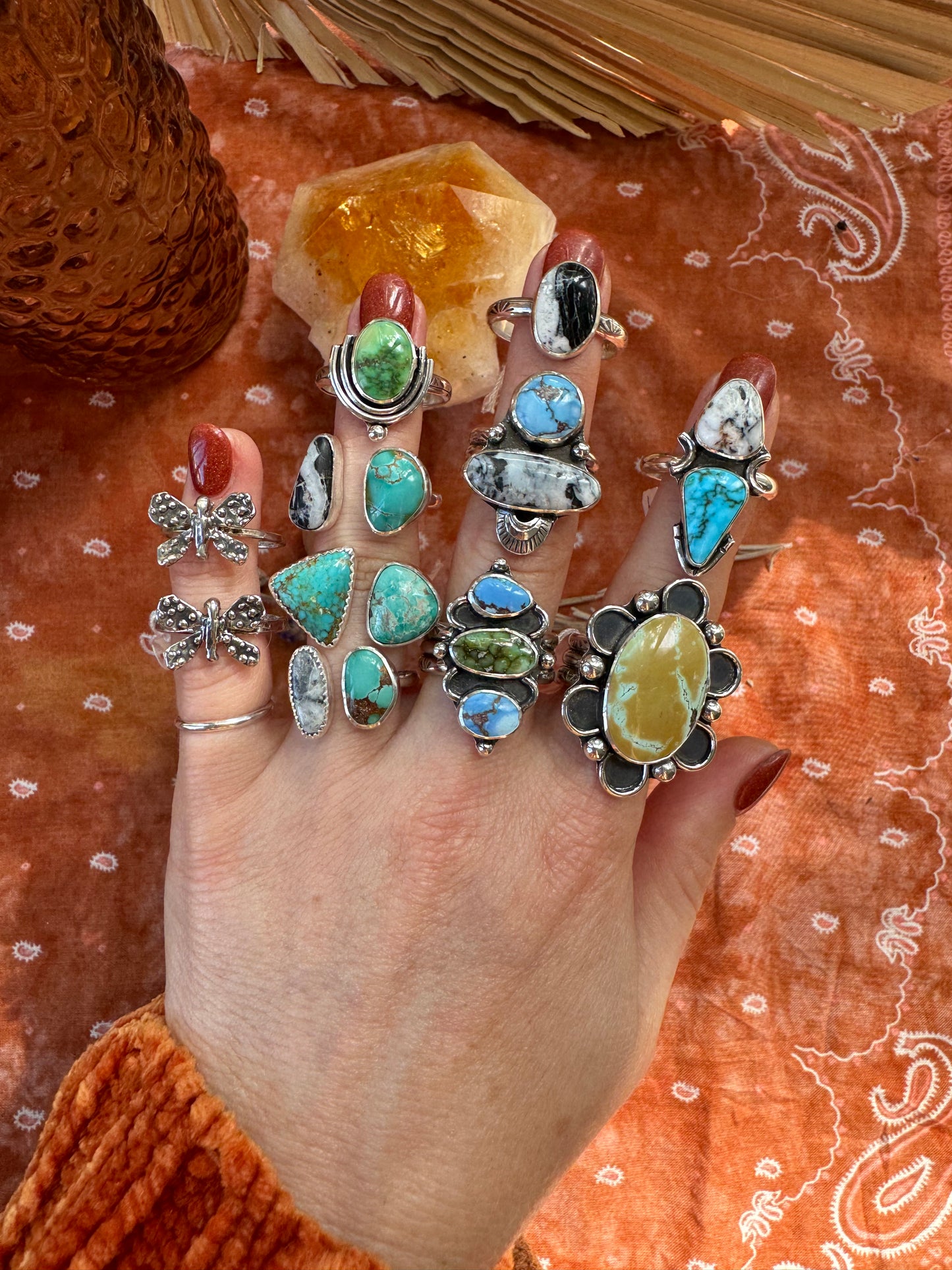 Treasure Mountain Turquoise "Bloom" Statement Ring - Size 8 1/2