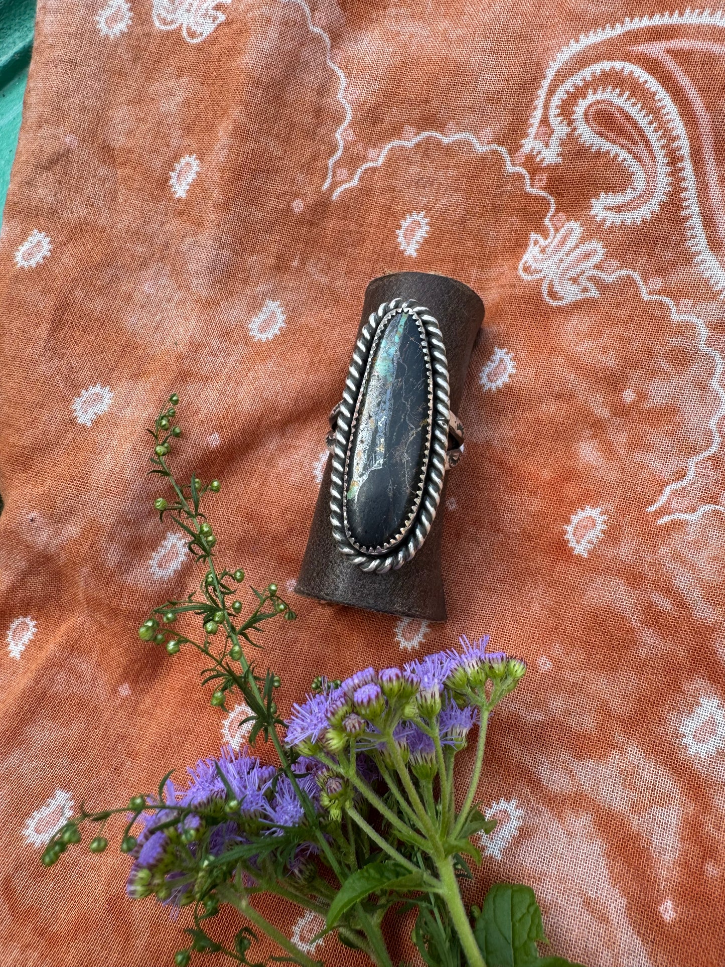 Black Jack Turquoise Statement Ring - Size 7