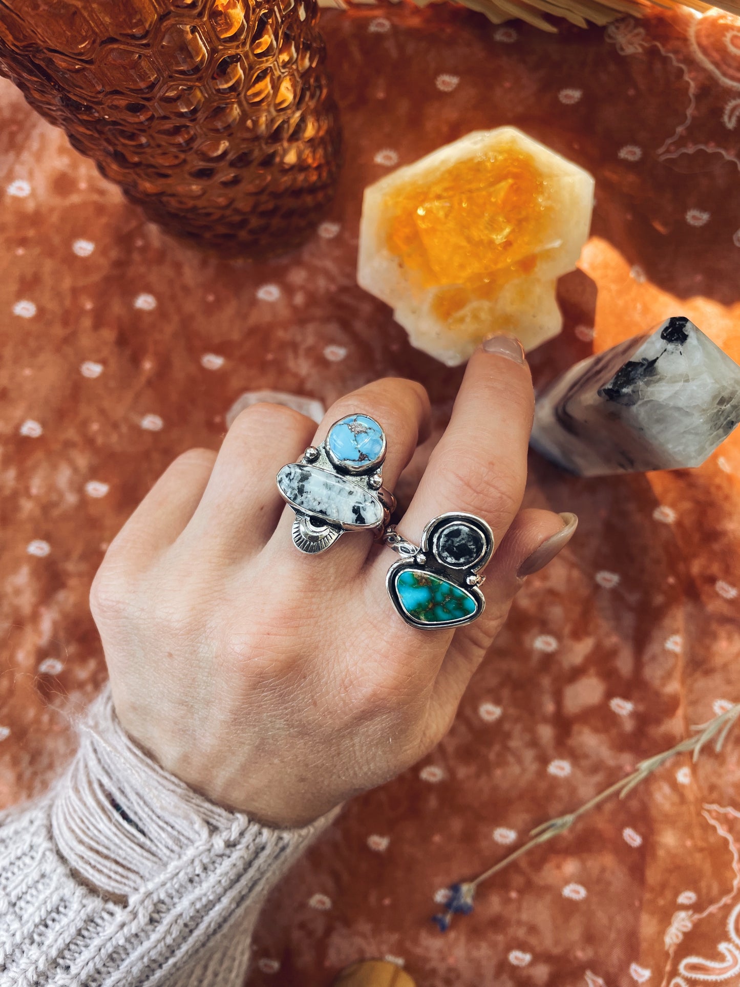White Buffalo & Sonoran Rose Turquoise Statement Ring - Size 7 1/4