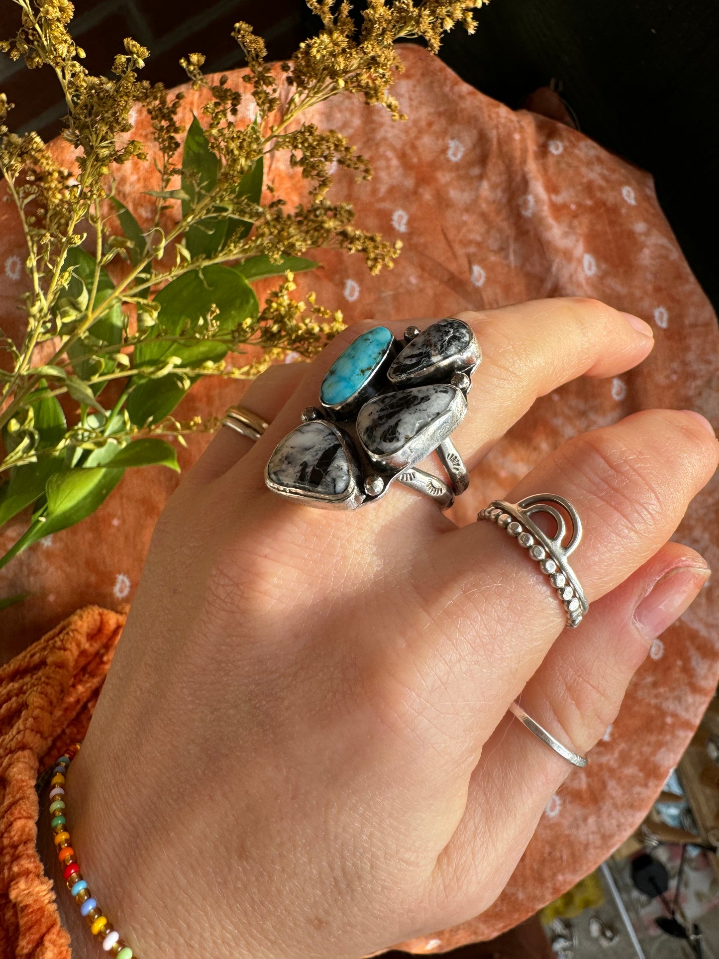 White Buffalo Turquoise Statement ring - Size 7 3/4