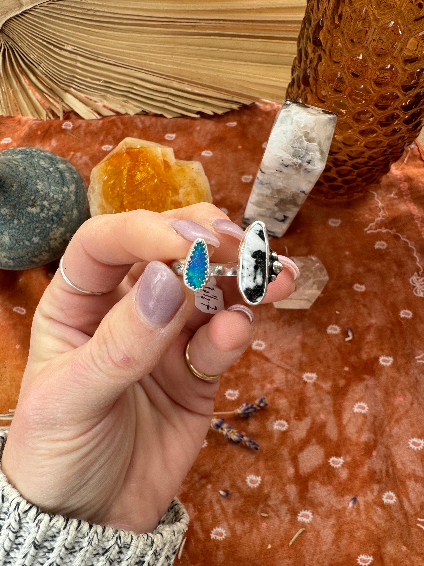 White Buffalo + Opal "Sisters" Ring - size 6 1/2