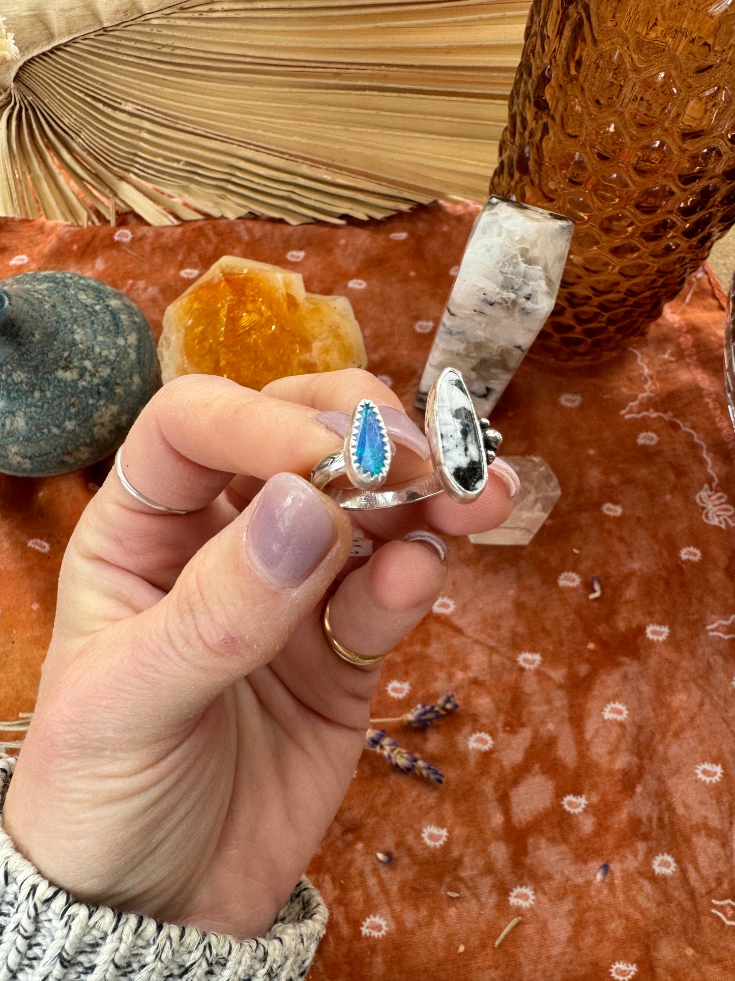 White Buffalo + Opal "Sisters" Ring - size 6 1/2