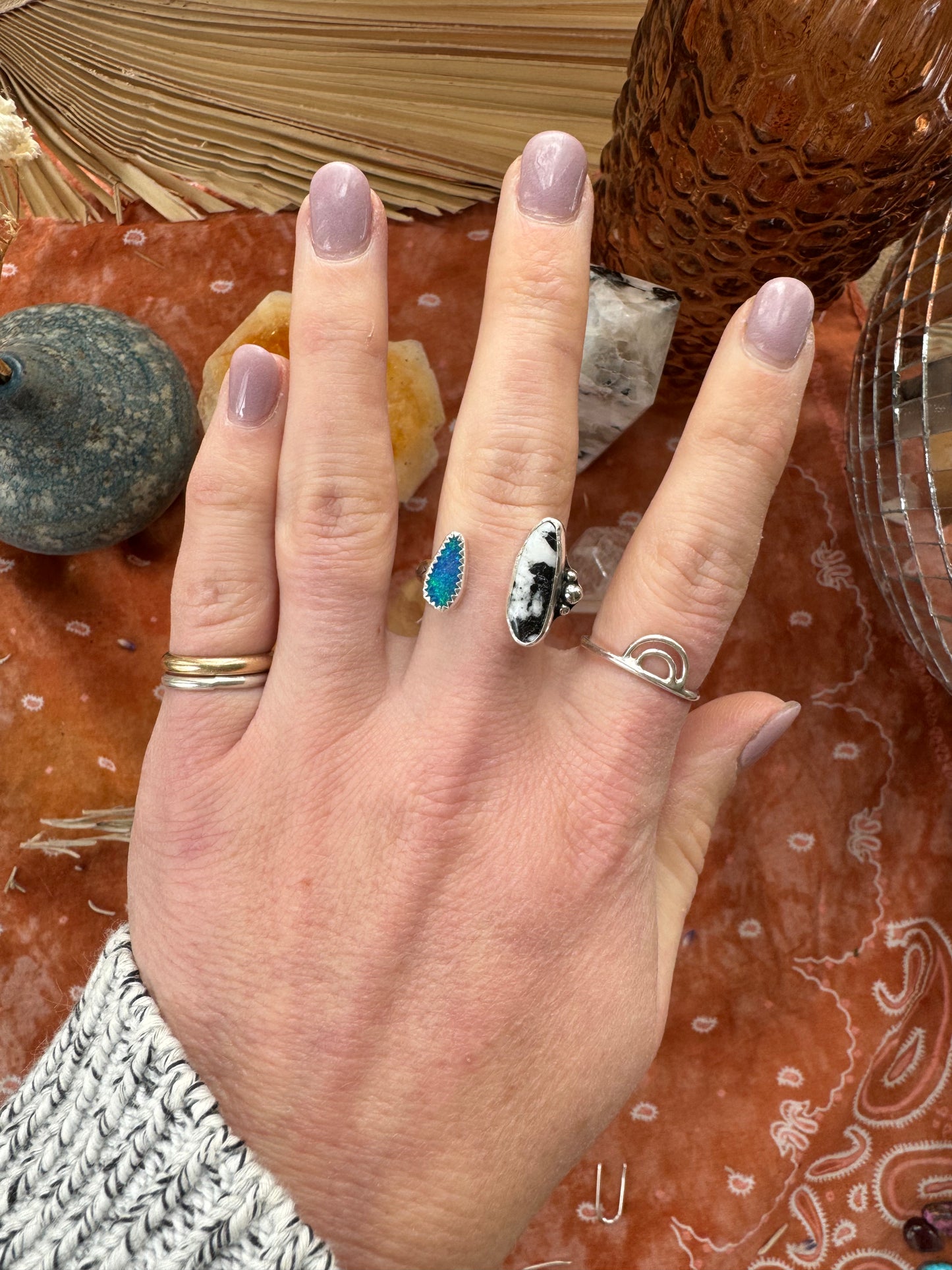 White Buffalo + Opal "Sisters" Ring - size 6 1/2