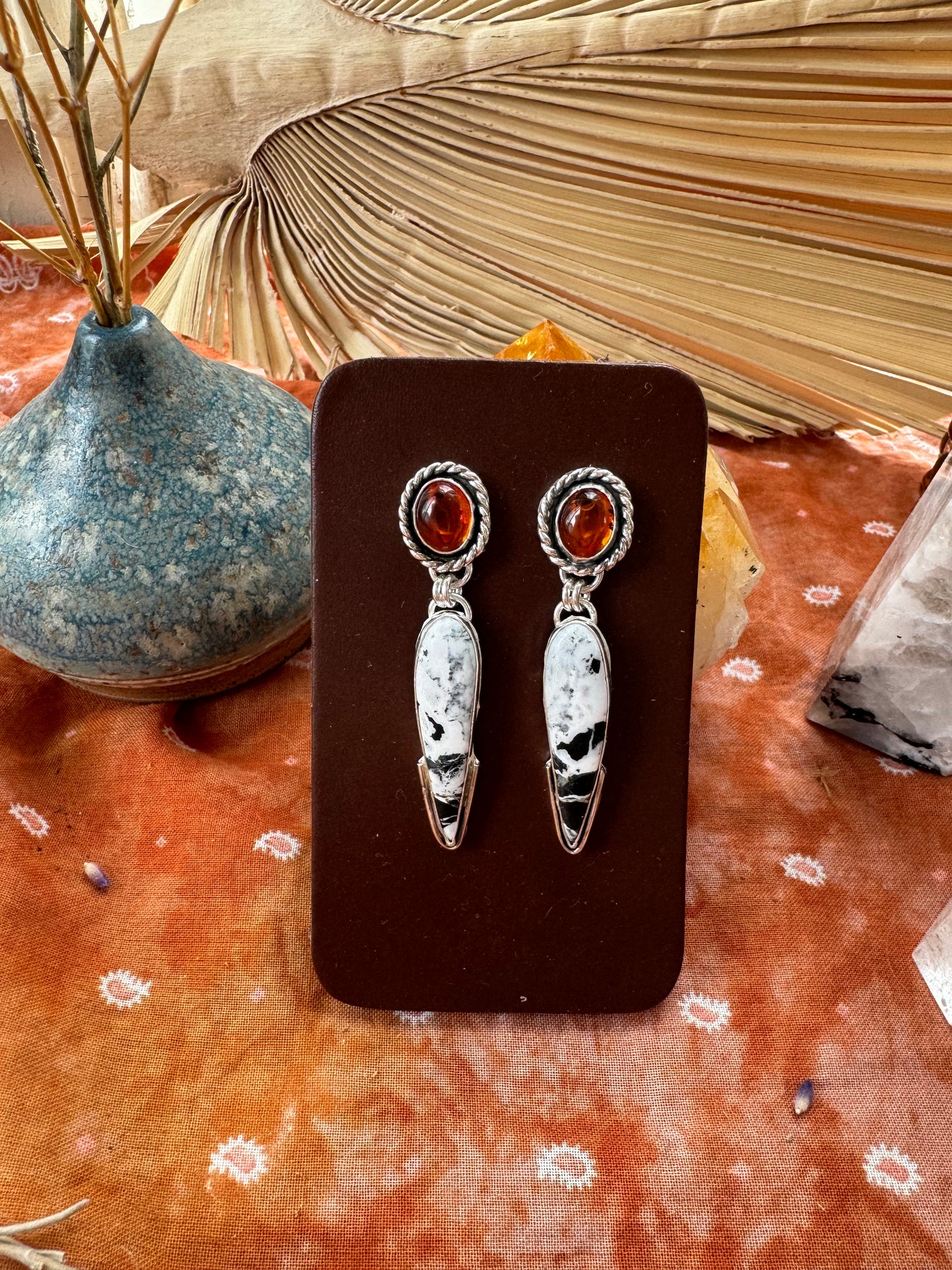 Amber + White Buffalo Statement Earrings