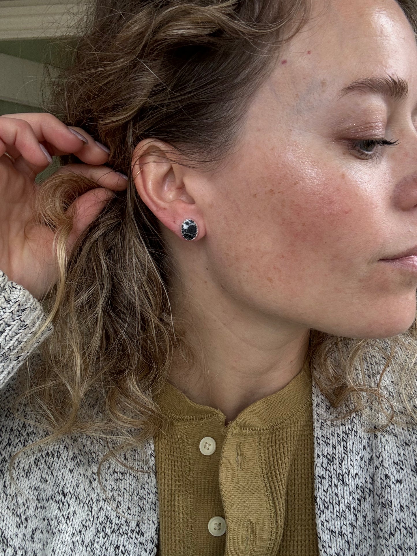 White Buffalo Turquoise Stud Earrings