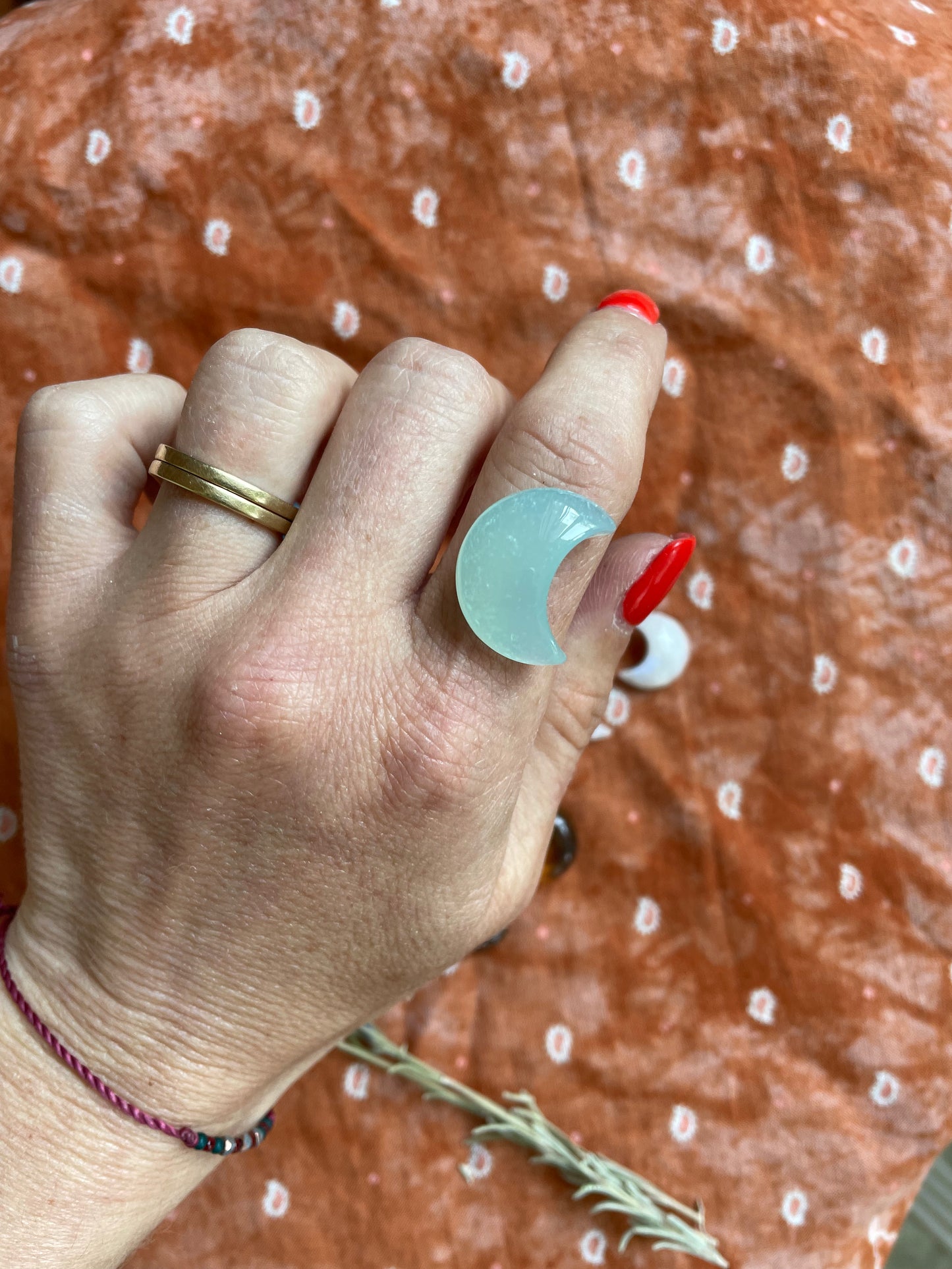 Chalcedony Crescent Moon Ring- Made to order