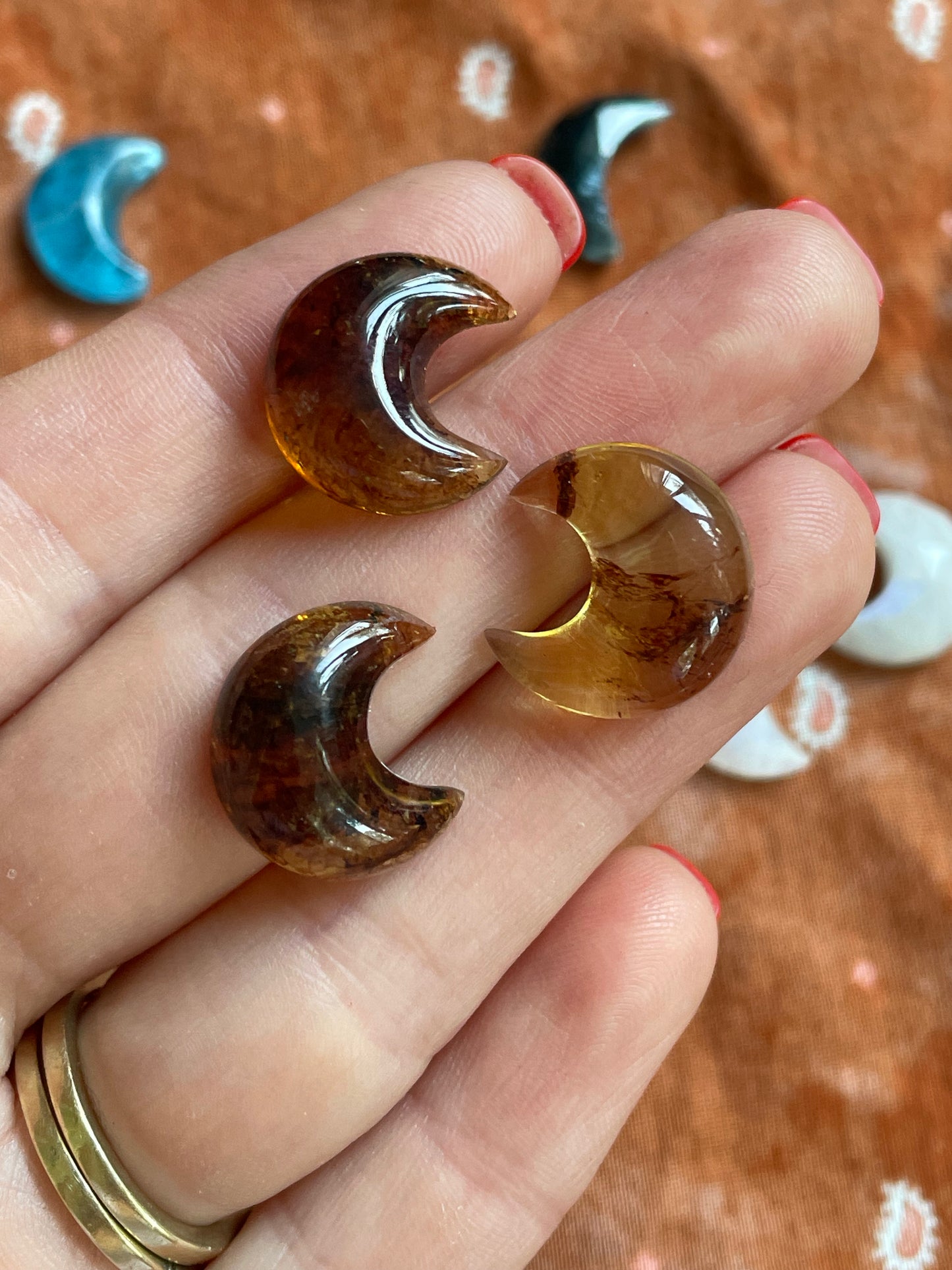 Amber Crescent Moon Ring- Made to order