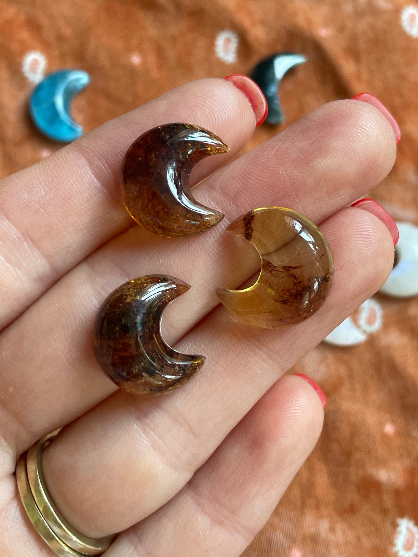 Amber Crescent Moon Ring- Made to order