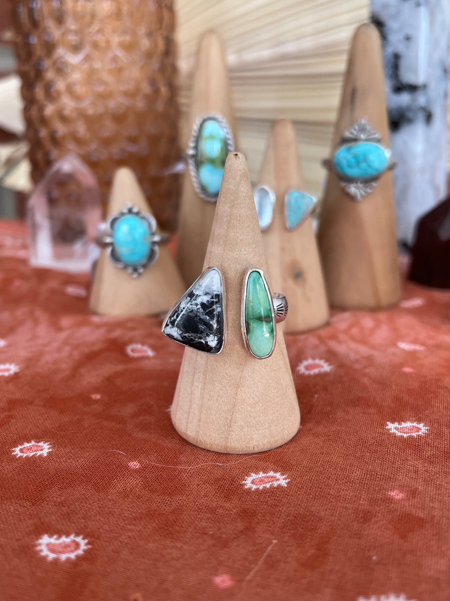 White Buffalo Turquoise "Sisters" Ring - Size 7 - 8