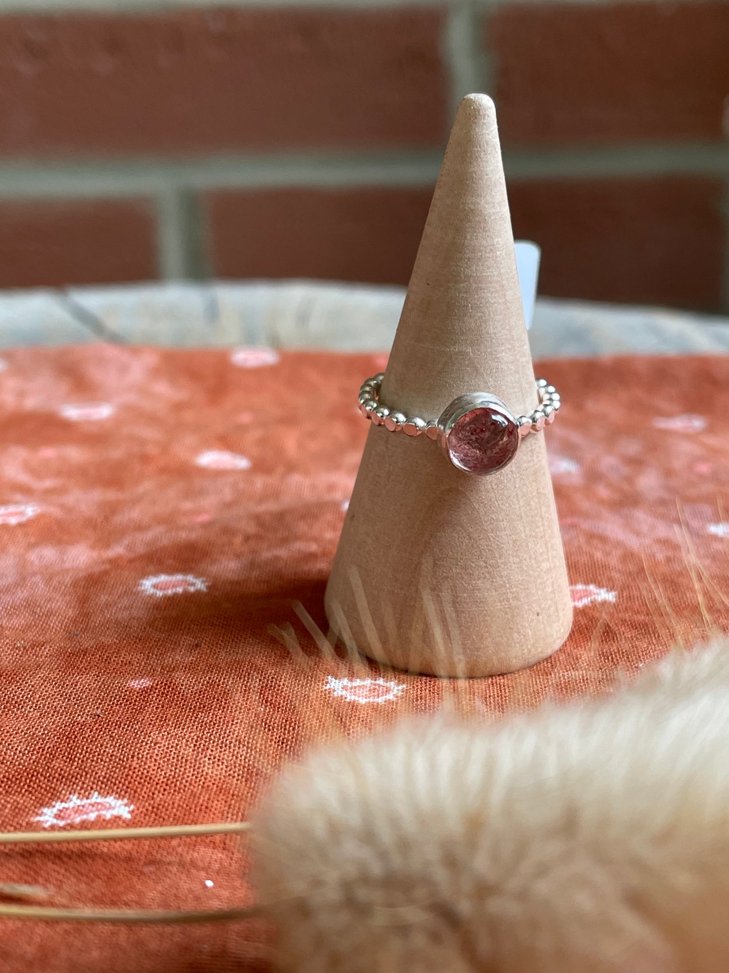 Strawberry Quartz Ring with sterling silver - Size 5