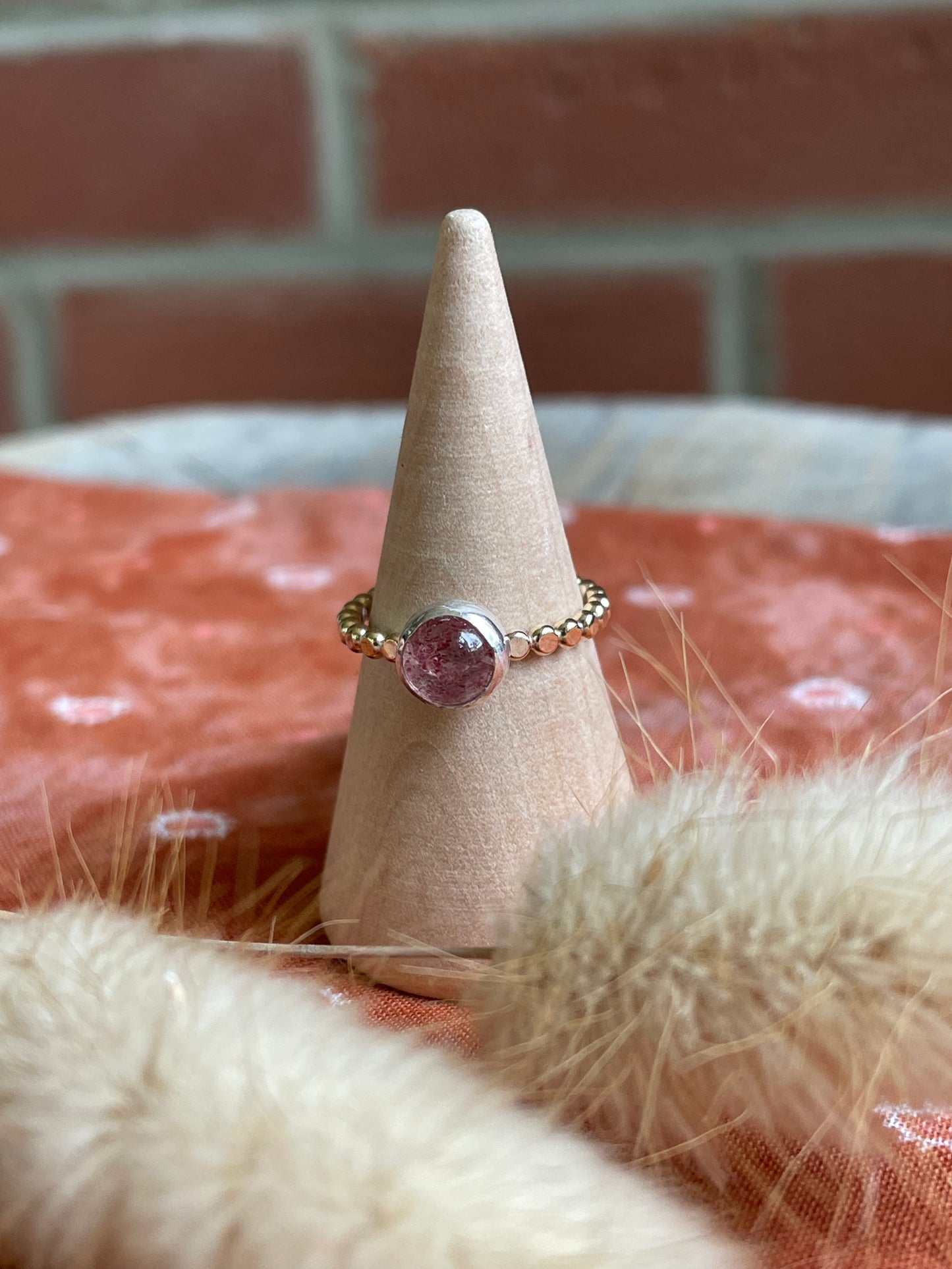 Strawberry Quartz Ring with 14K GF - Size 5