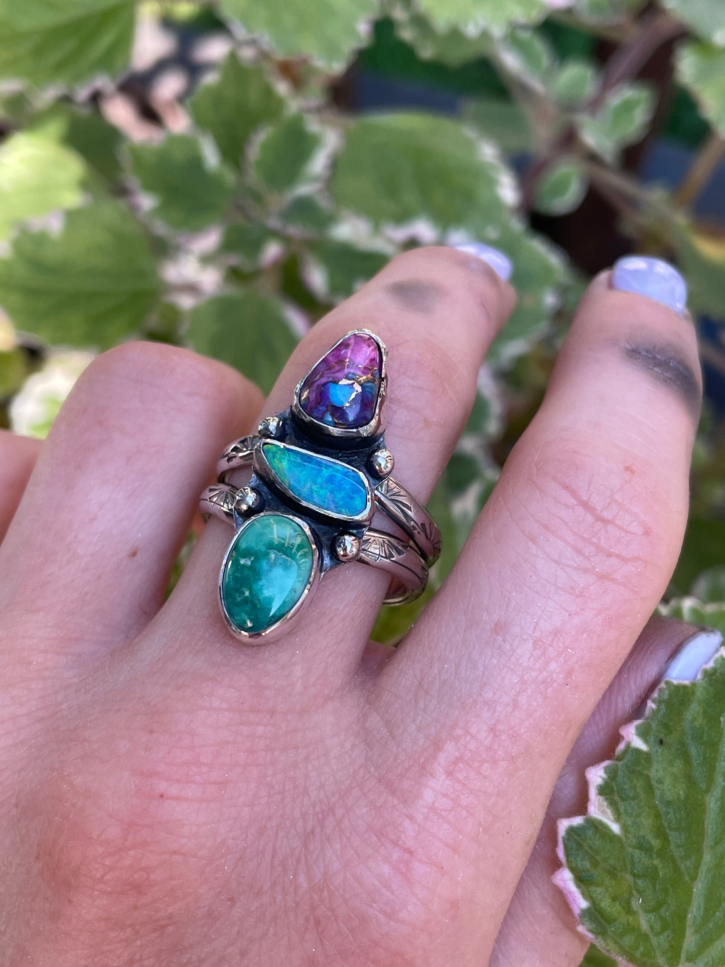Dahlia Turquoise and Opal Ring - size 10