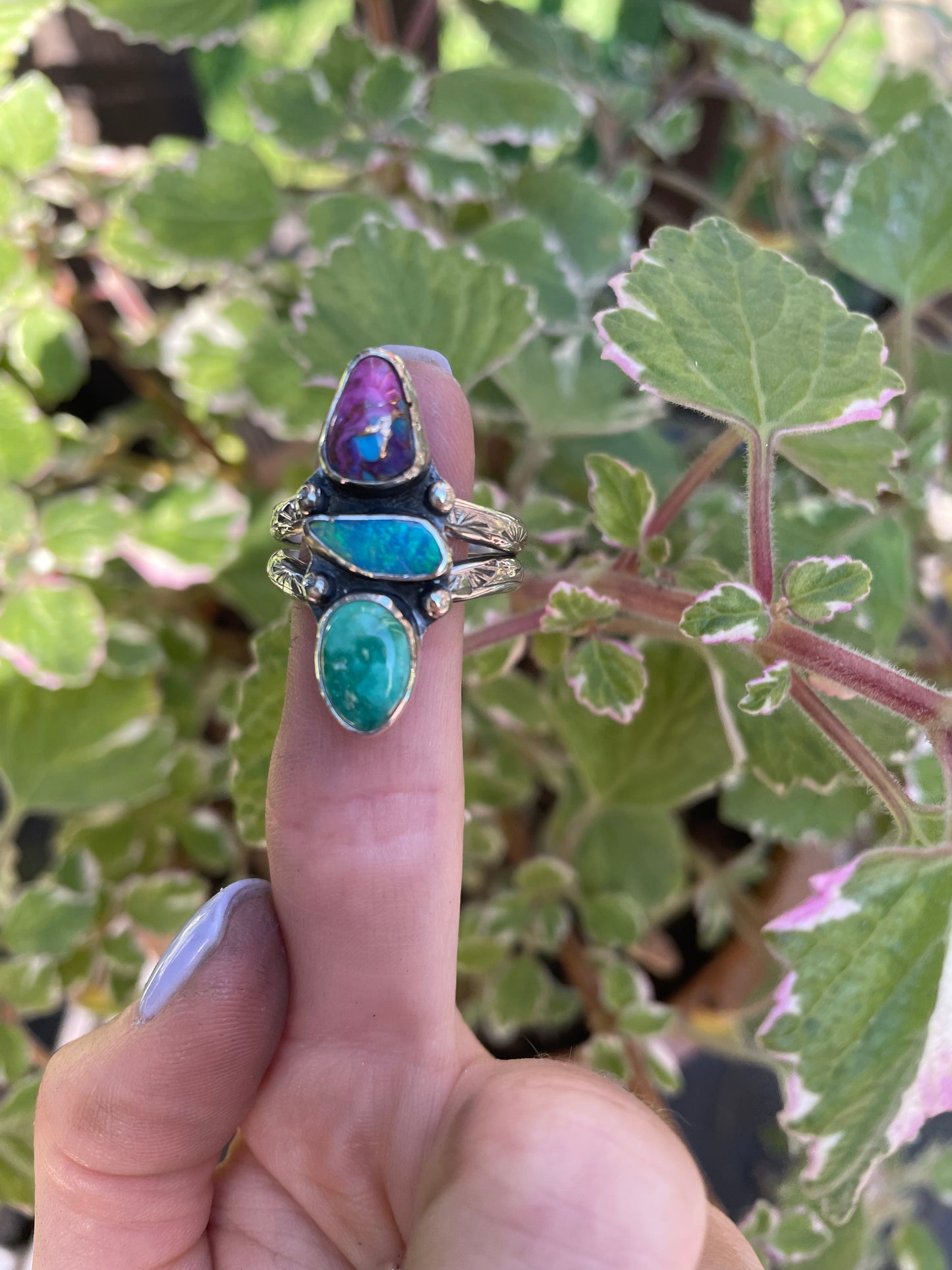 Dahlia Turquoise and Opal Ring - size 10