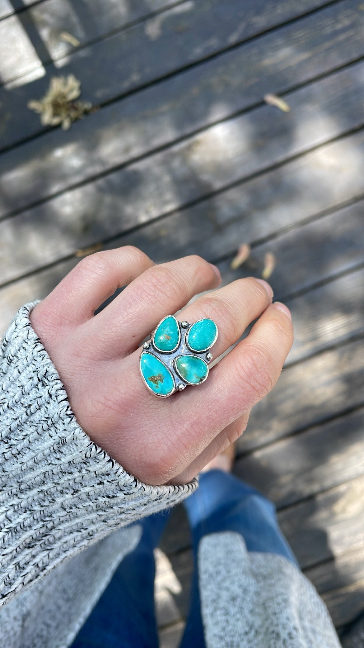 Floret Ring - Blue Diamond Turquoise - Size 6 1/2