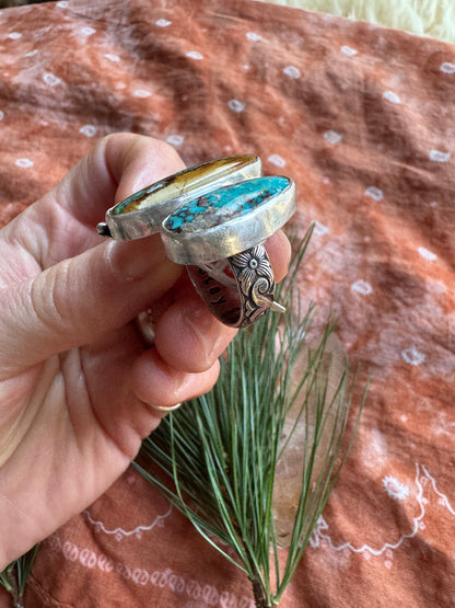 Turquoise "Sisters" ring - size 9 1/2 to 10