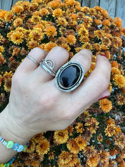 Black Tourmaline Statement Ring - Size 8 1/2