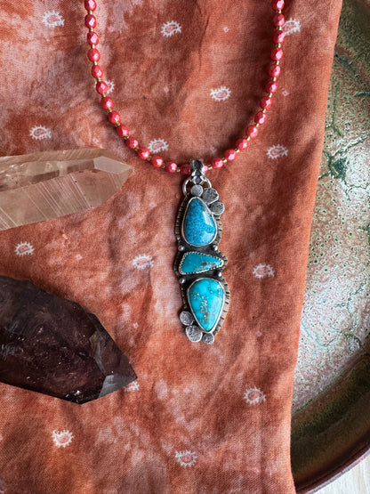 Triple Blue Turquoise Pendant and Bronze