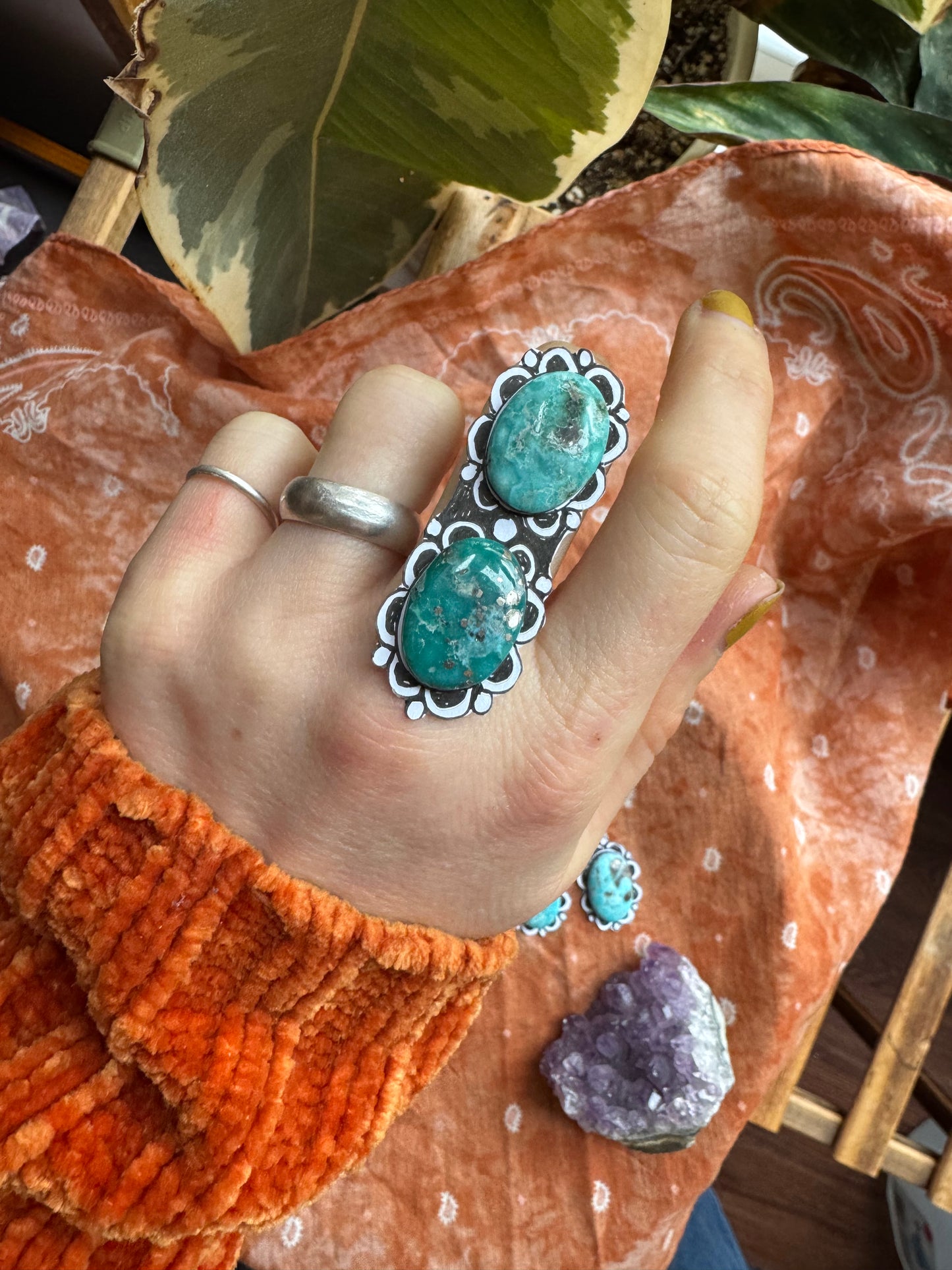 Double White Water Turquoise Statement Ring no.1 - CUSTOM