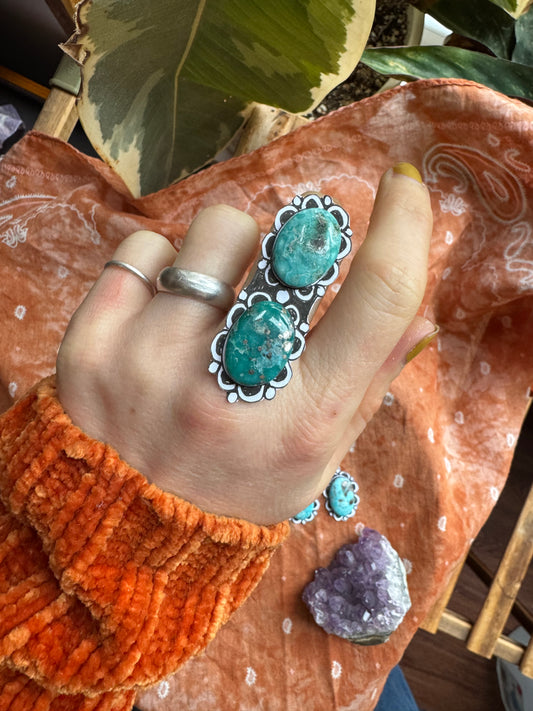 Double White Water Turquoise Statement Ring no.1 - CUSTOM