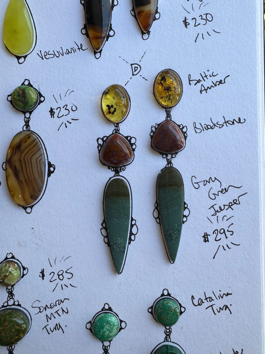 D. Amber + Gemstone Statement Earrings