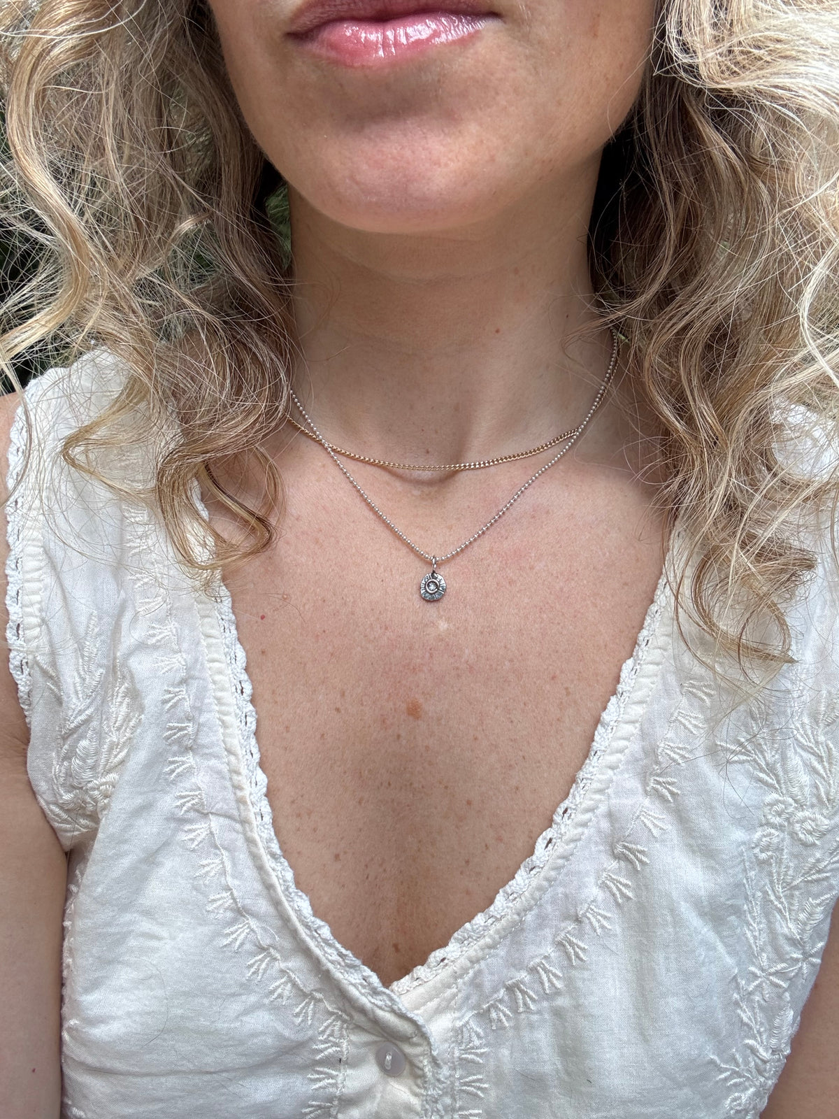 Mini Eclipse Medallion Talisman on small bead chain